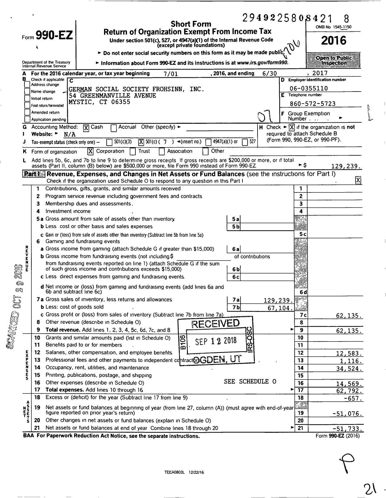 Image of first page of 2016 Form 990EO for Germanclub Social Society Frohsinn