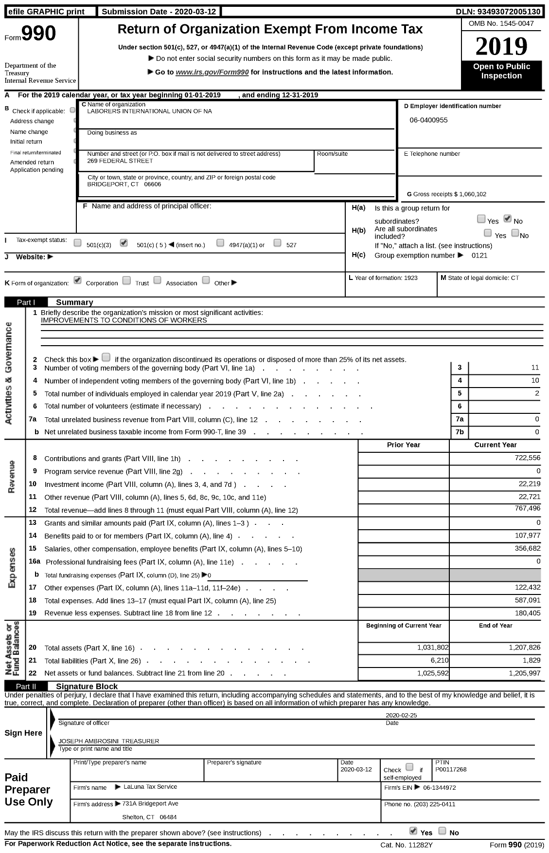 Image of first page of 2019 Form 990 for Laborers' International Union of North America - 665 Local Union