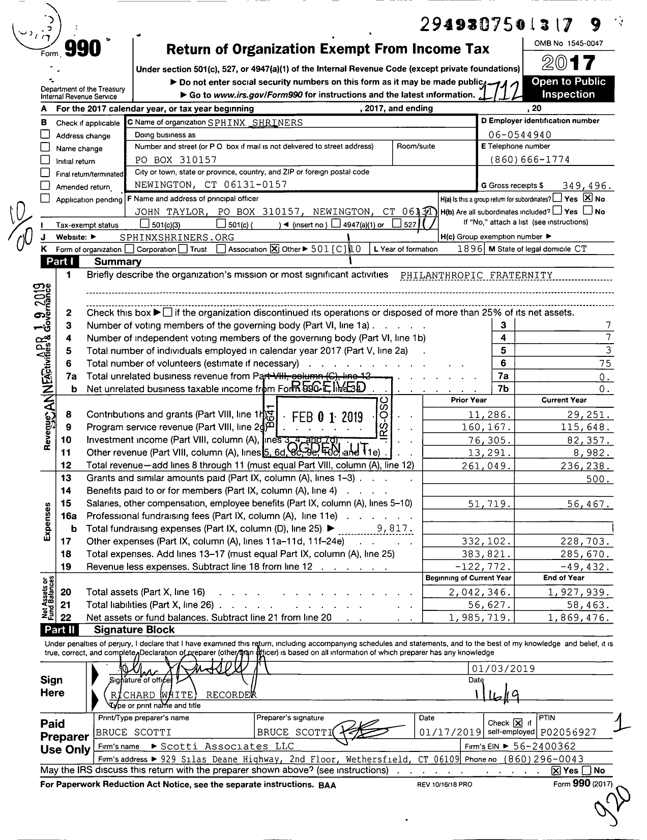 Image of first page of 2017 Form 990O for Sphinx Shriners