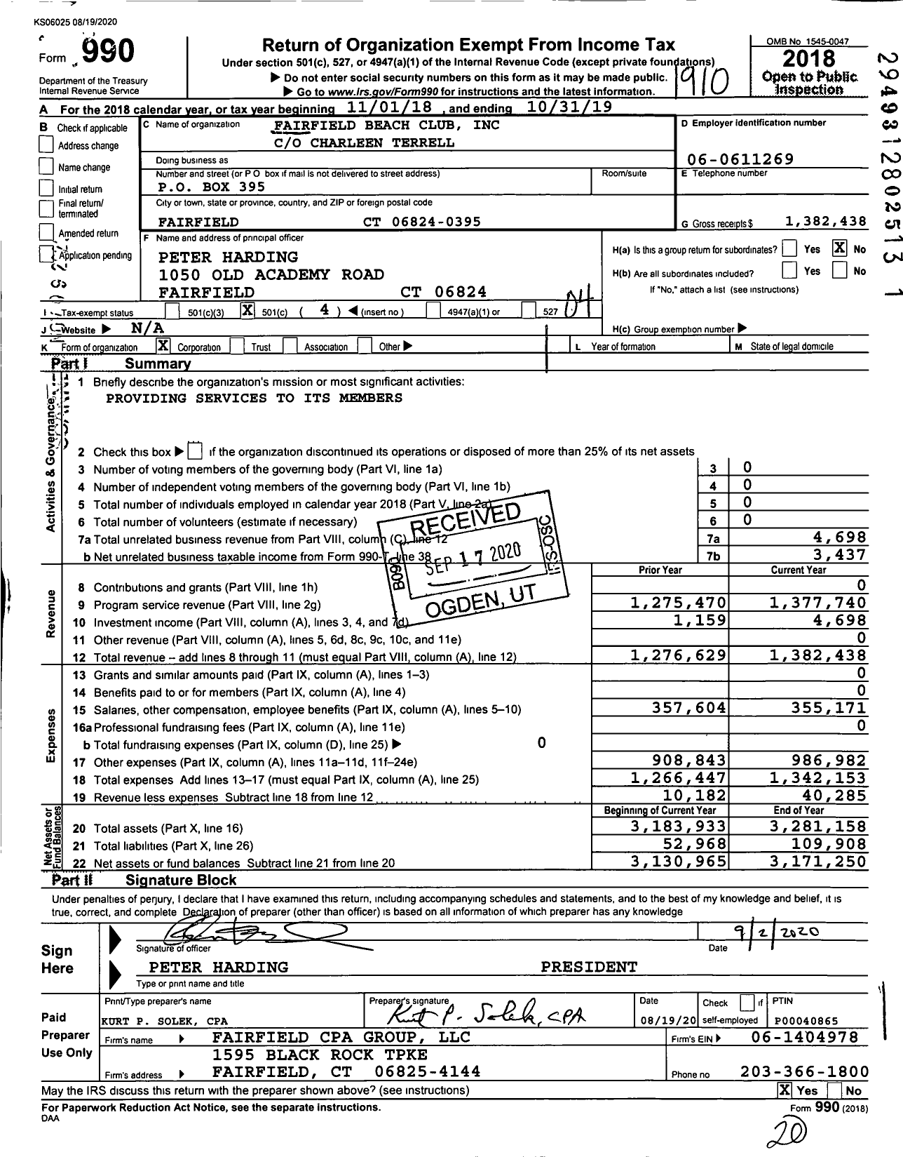 Image of first page of 2018 Form 990O for Fairfield Beach Club Attn Shaena Mcpadden Treasurer