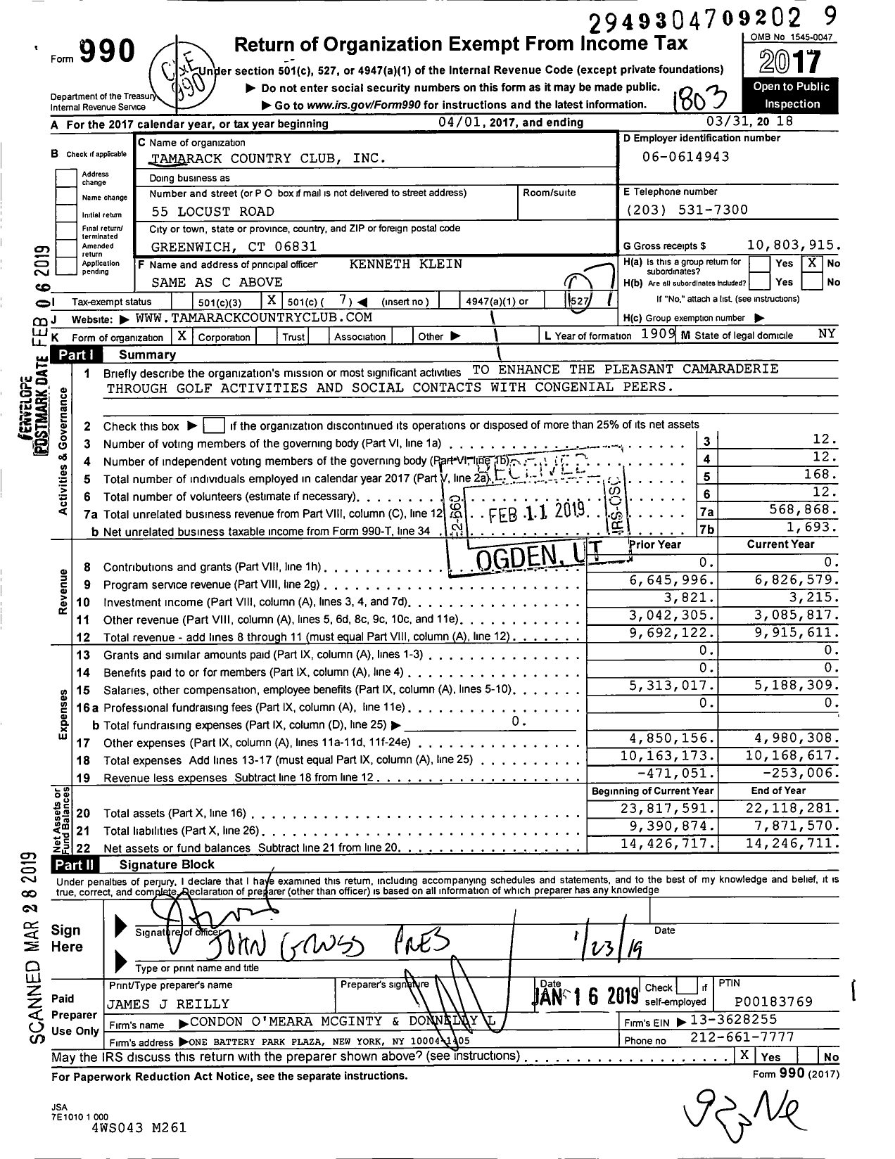 Image of first page of 2017 Form 990O for Tamarack Country Club
