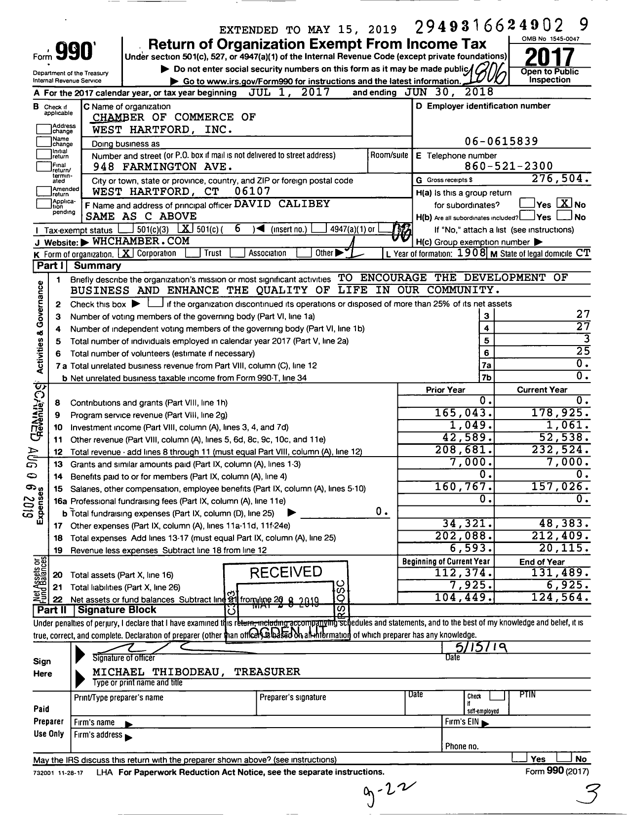 Image of first page of 2017 Form 990O for West Hartford Chamber of Commerce