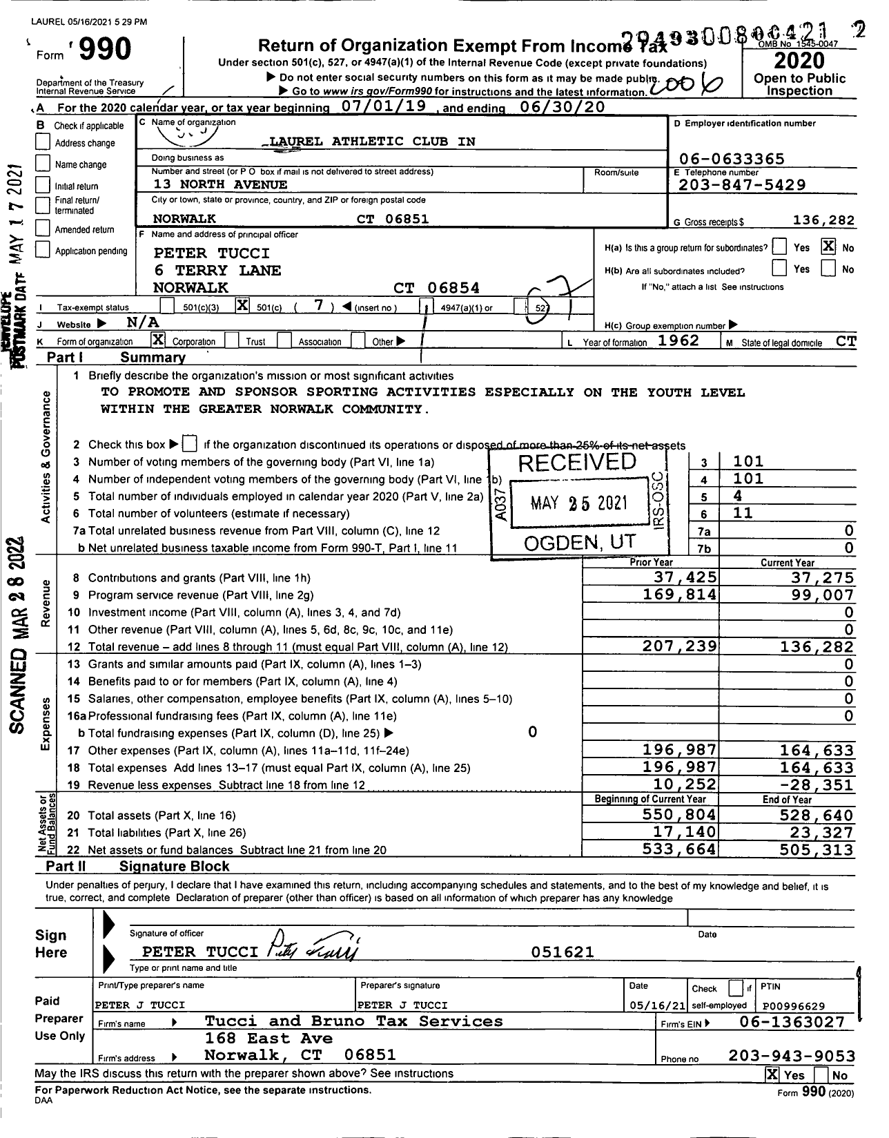 Image of first page of 2019 Form 990O for Laurel Athletic Club