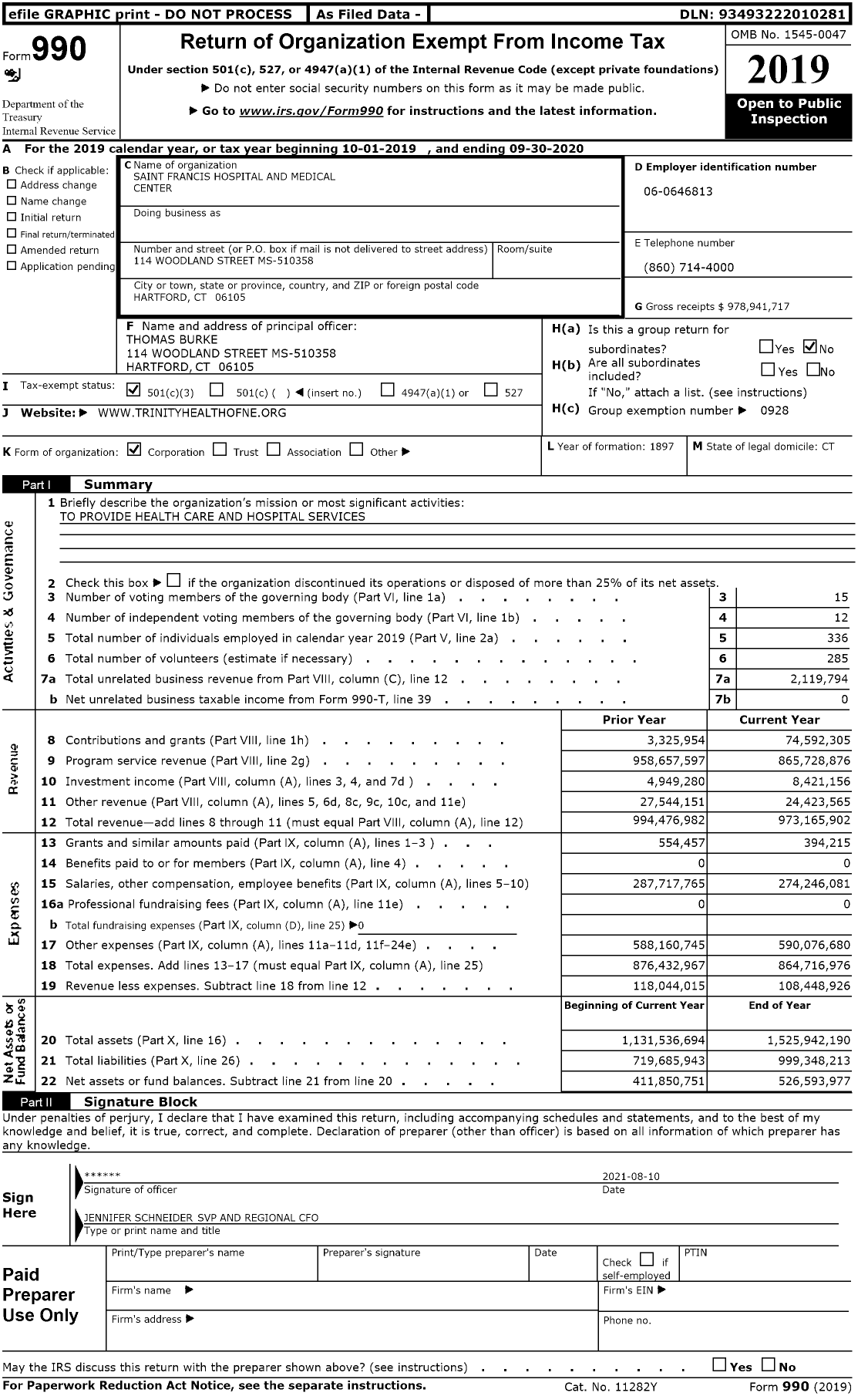 Image of first page of 2019 Form 990 for Saint Francis Hospital and Medical Center