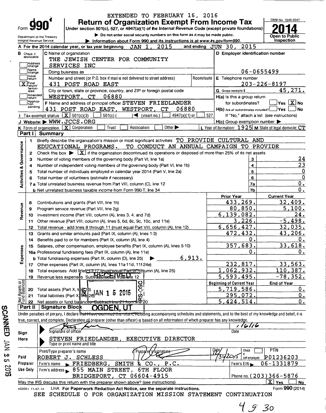 Image of first page of 2014 Form 990 for Jewish Center for Community Services