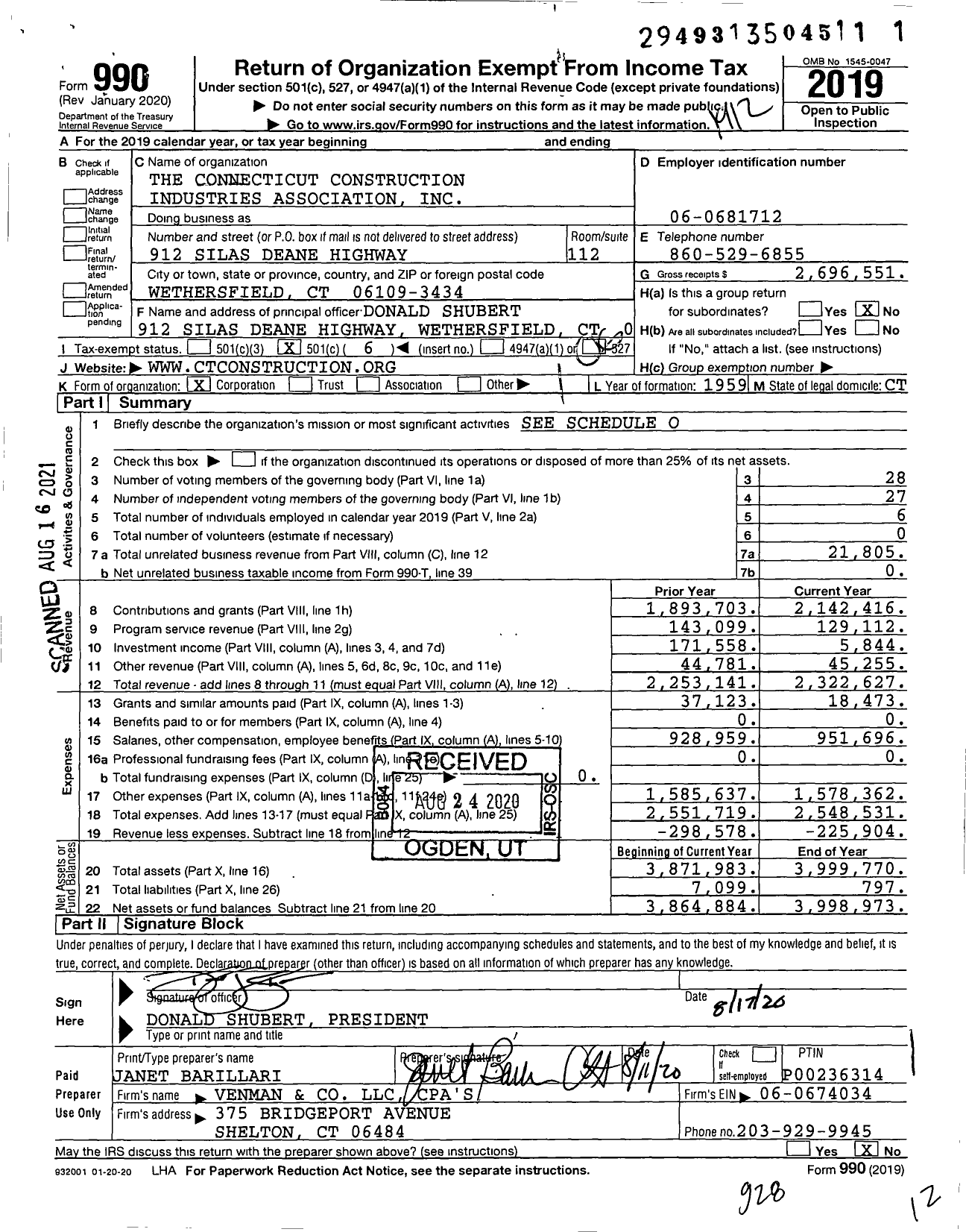 Image of first page of 2019 Form 990O for The Connecticut Construction Industries Association