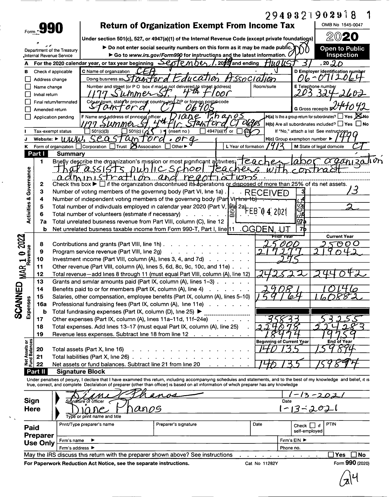 Image of first page of 2019 Form 990O for Connecticut Education Association - Stamford Education Association