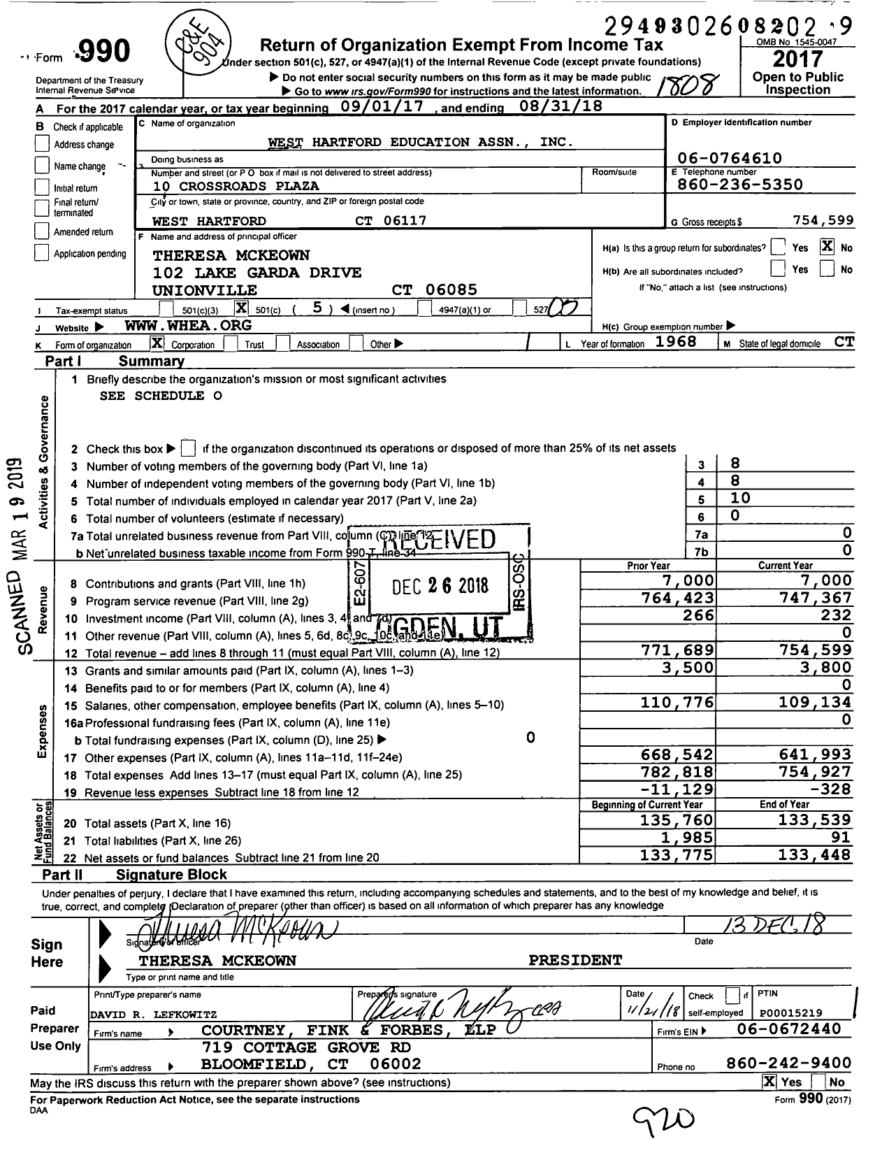 Image of first page of 2017 Form 990O for Connecticut Education Association - W Hartford Conn Educ Association