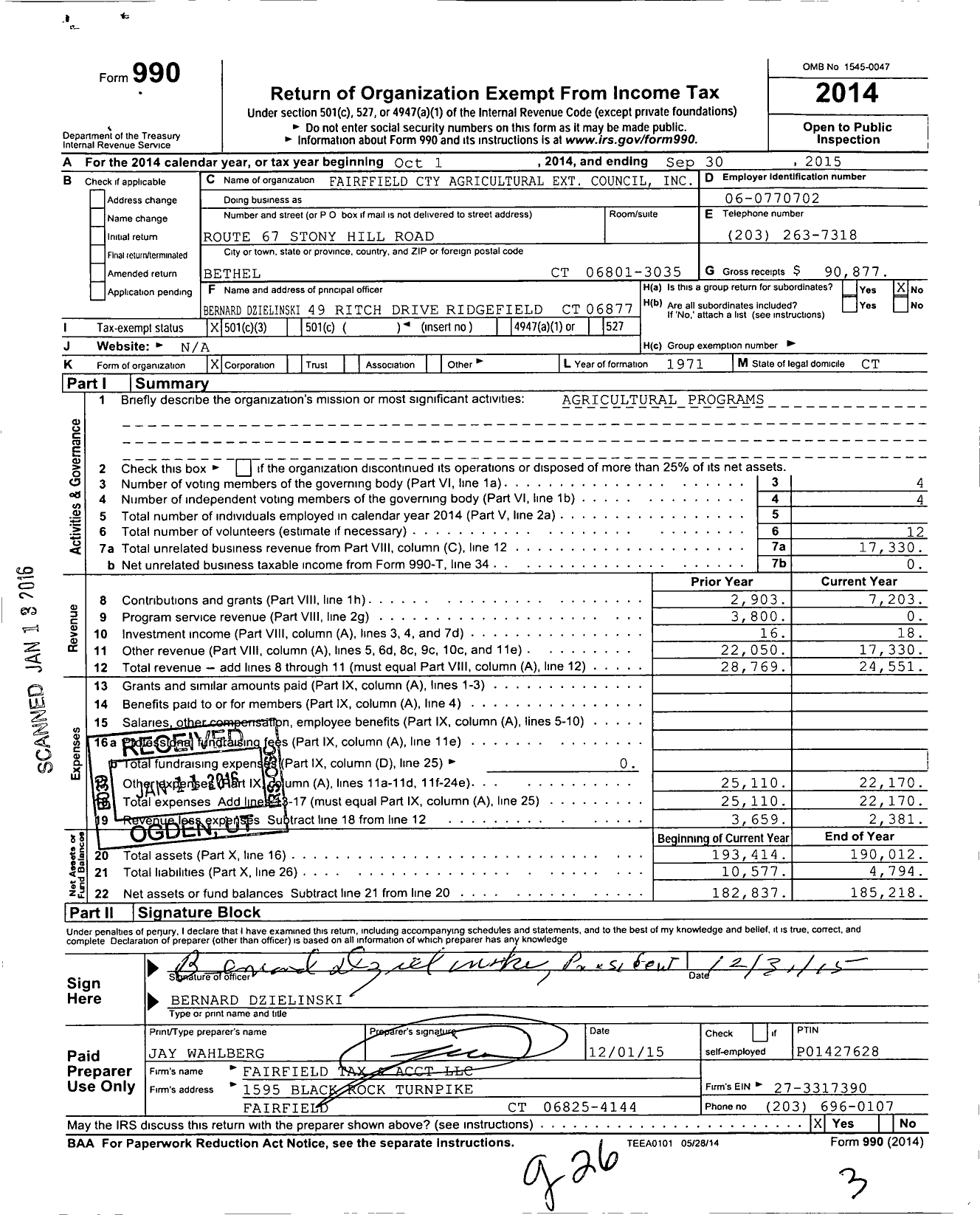 Image of first page of 2014 Form 990 for Fairfield County Agricultural Extension Council