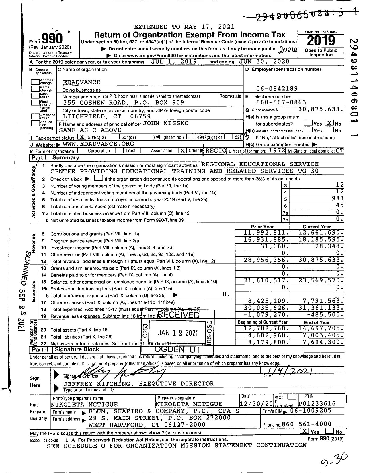 Image of first page of 2019 Form 990 for EdAdvance