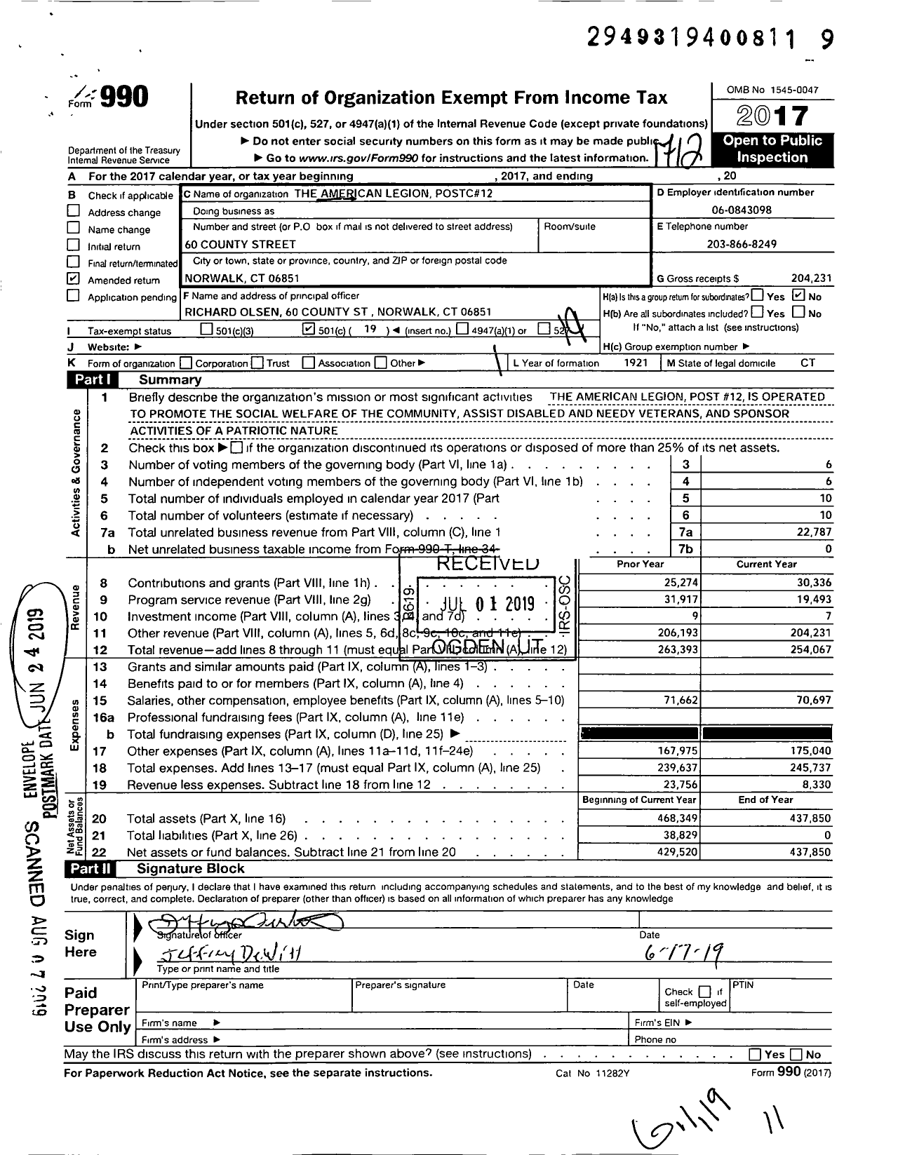 Image of first page of 2017 Form 990O for American Legion - 12 Frank C Godfrey