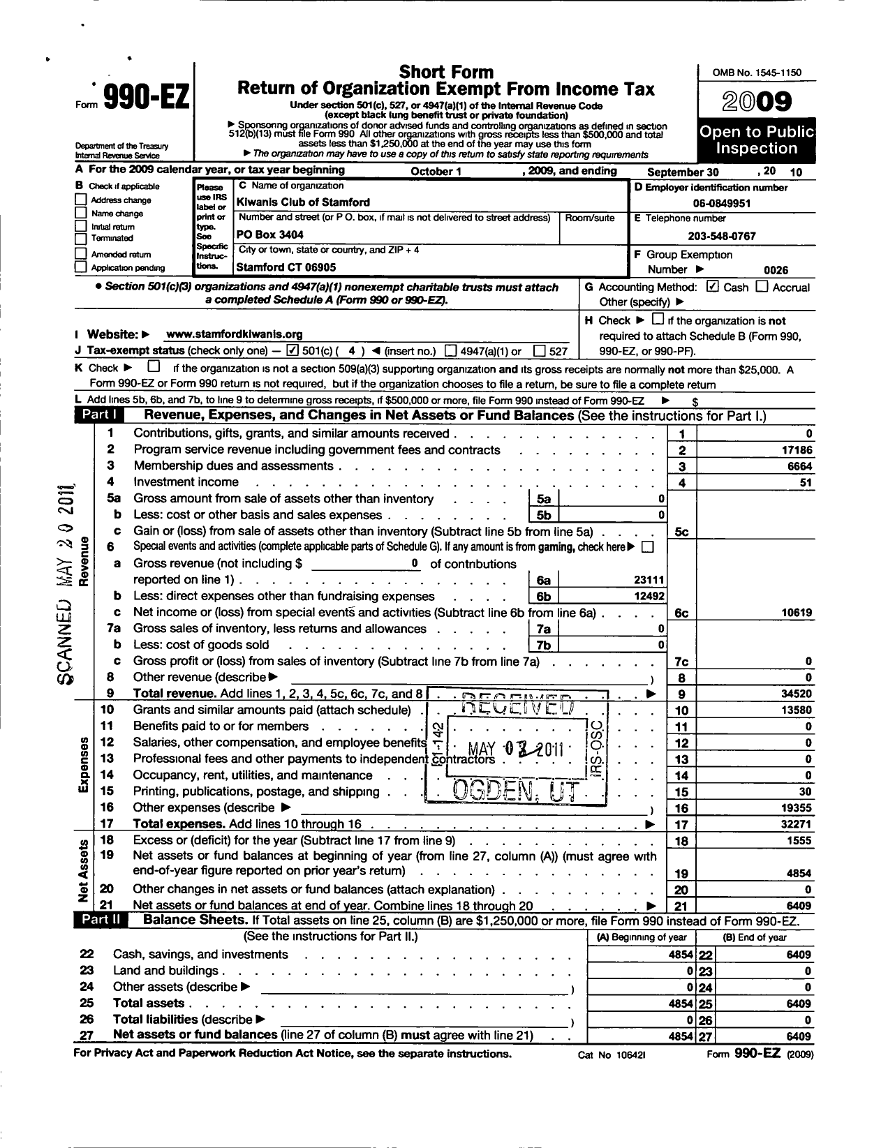 Image of first page of 2009 Form 990EO for Kiwanis International - K00116 Stamford