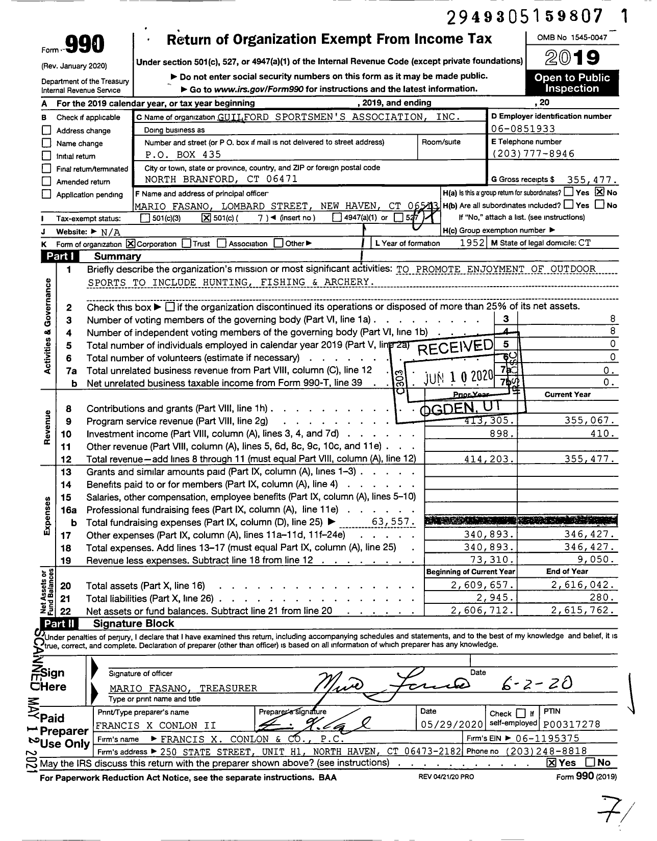 Image of first page of 2019 Form 990O for Guilford Sportsmen's Association