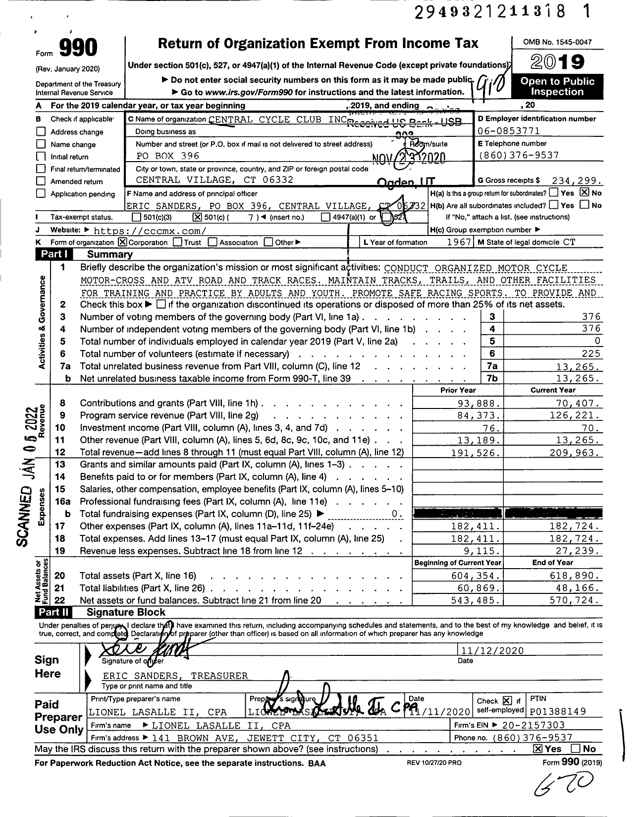 Image of first page of 2019 Form 990O for Central Cycle Club