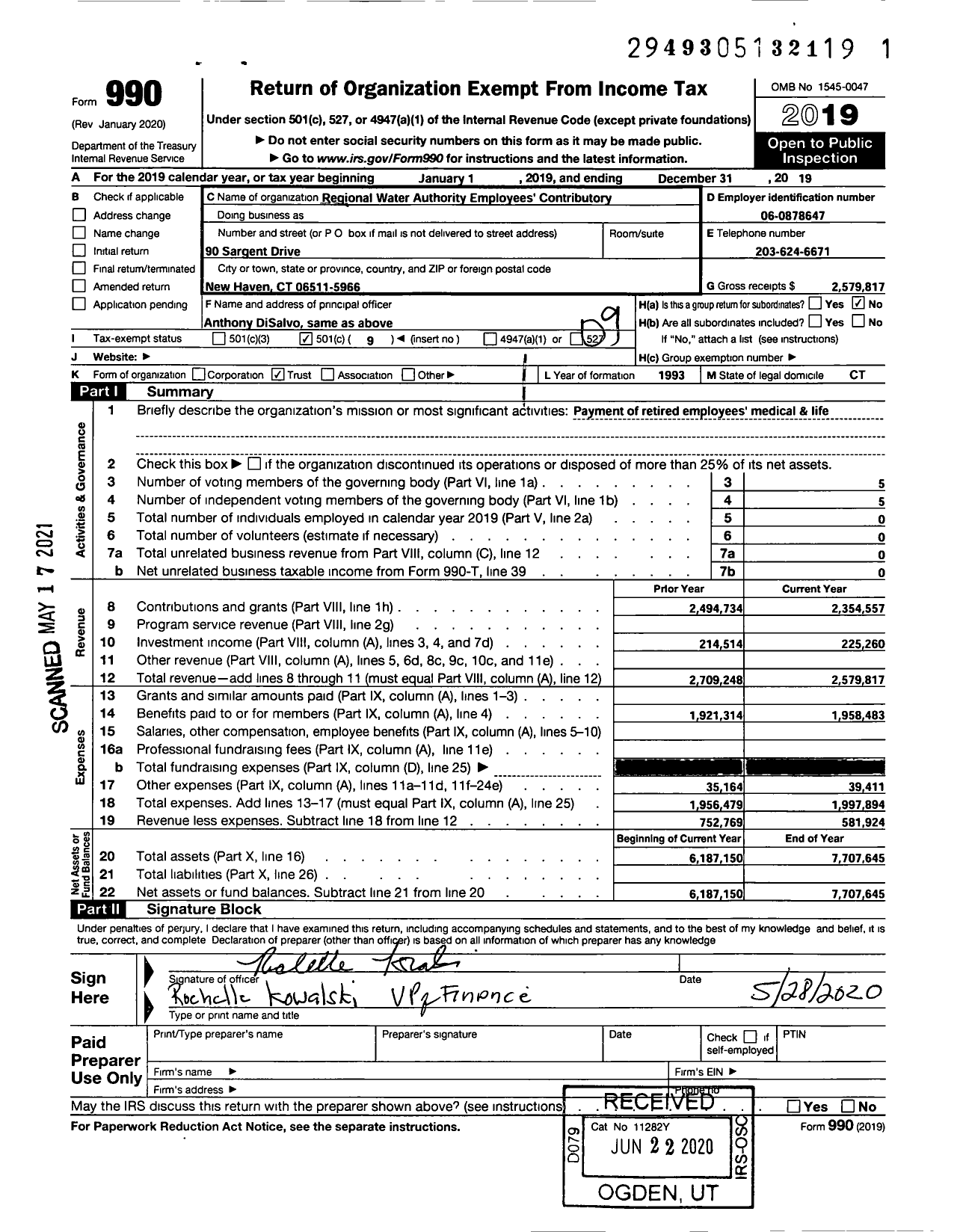 Image of first page of 2019 Form 990O for Regional Water Authority Employees Contributory