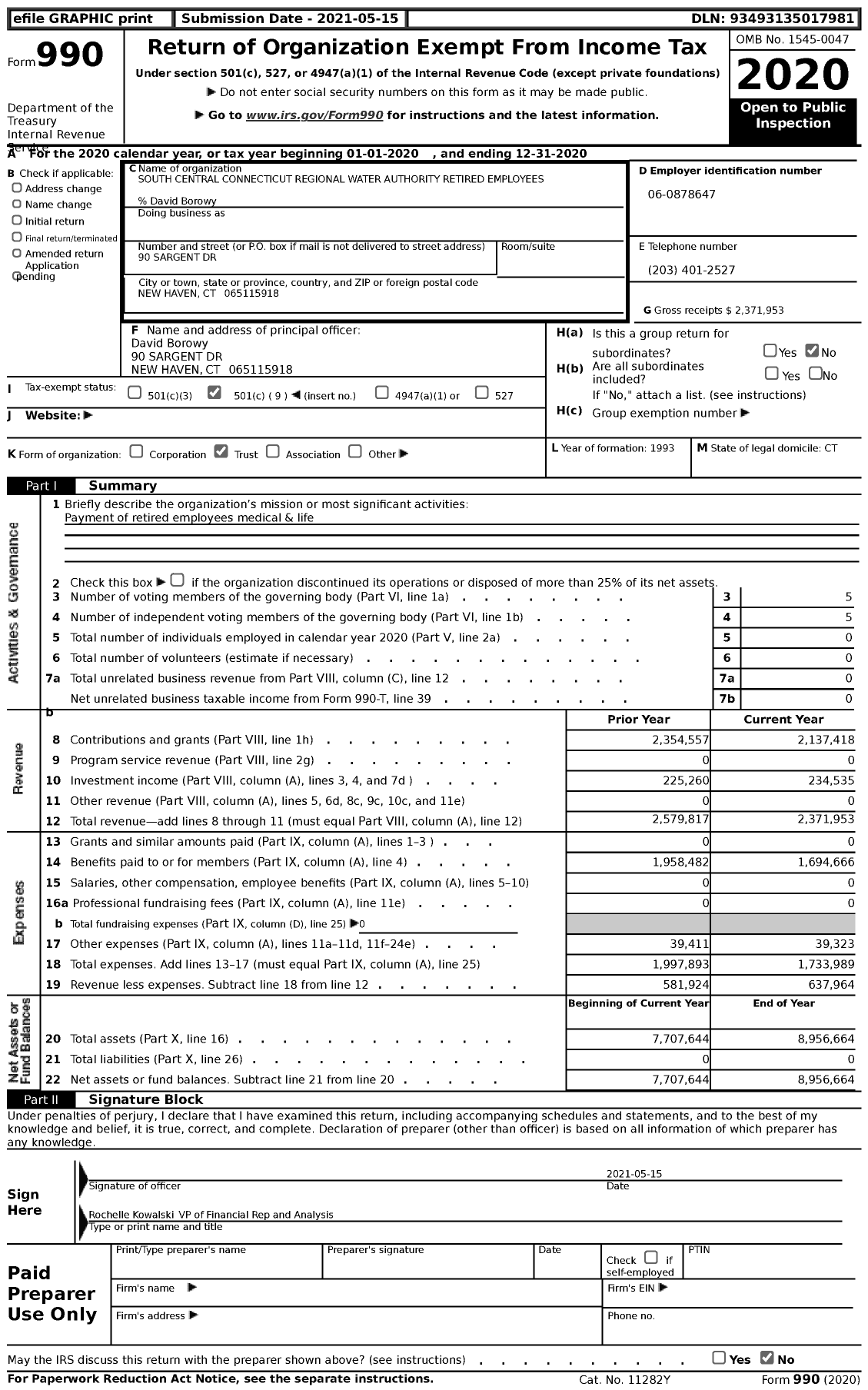 Image of first page of 2020 Form 990 for Regional Water Authority Employees Contributory