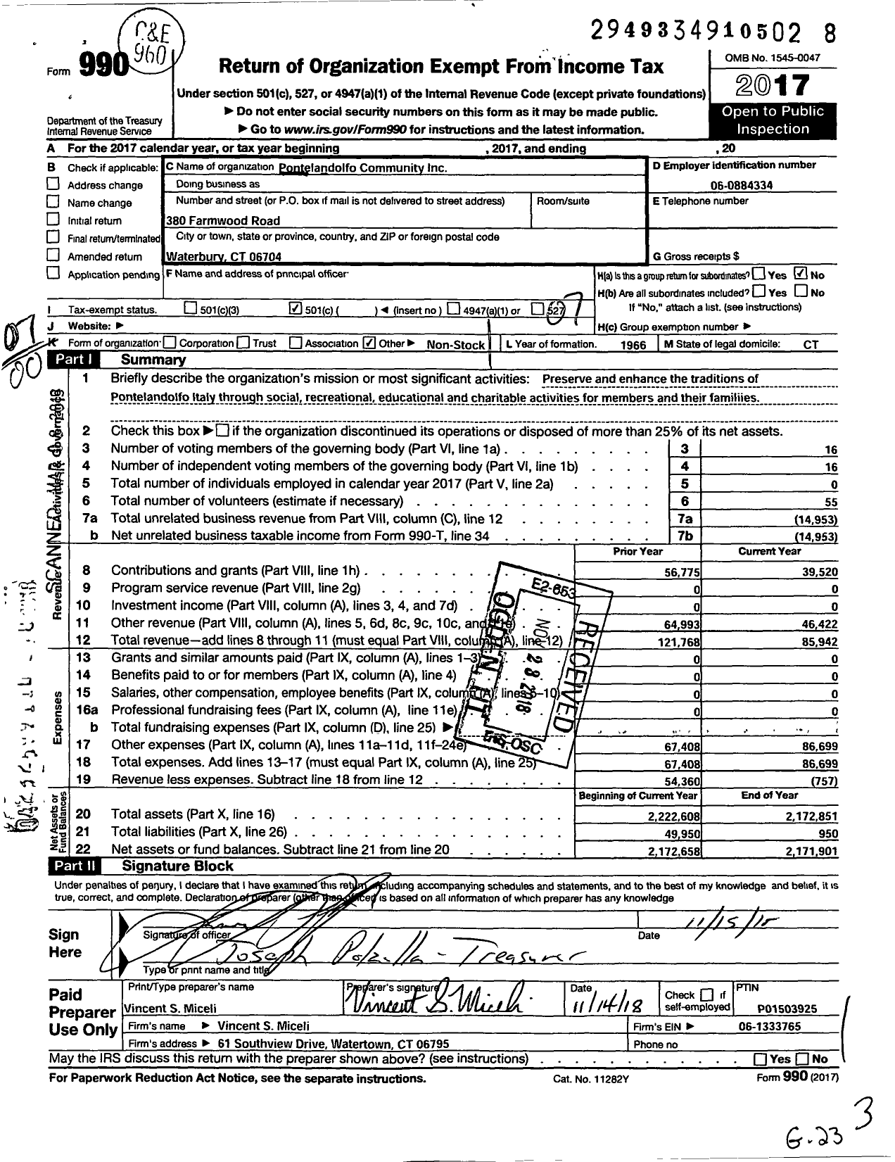 Image of first page of 2017 Form 990O for Pontelandolfo Community Pontelandolfo Community