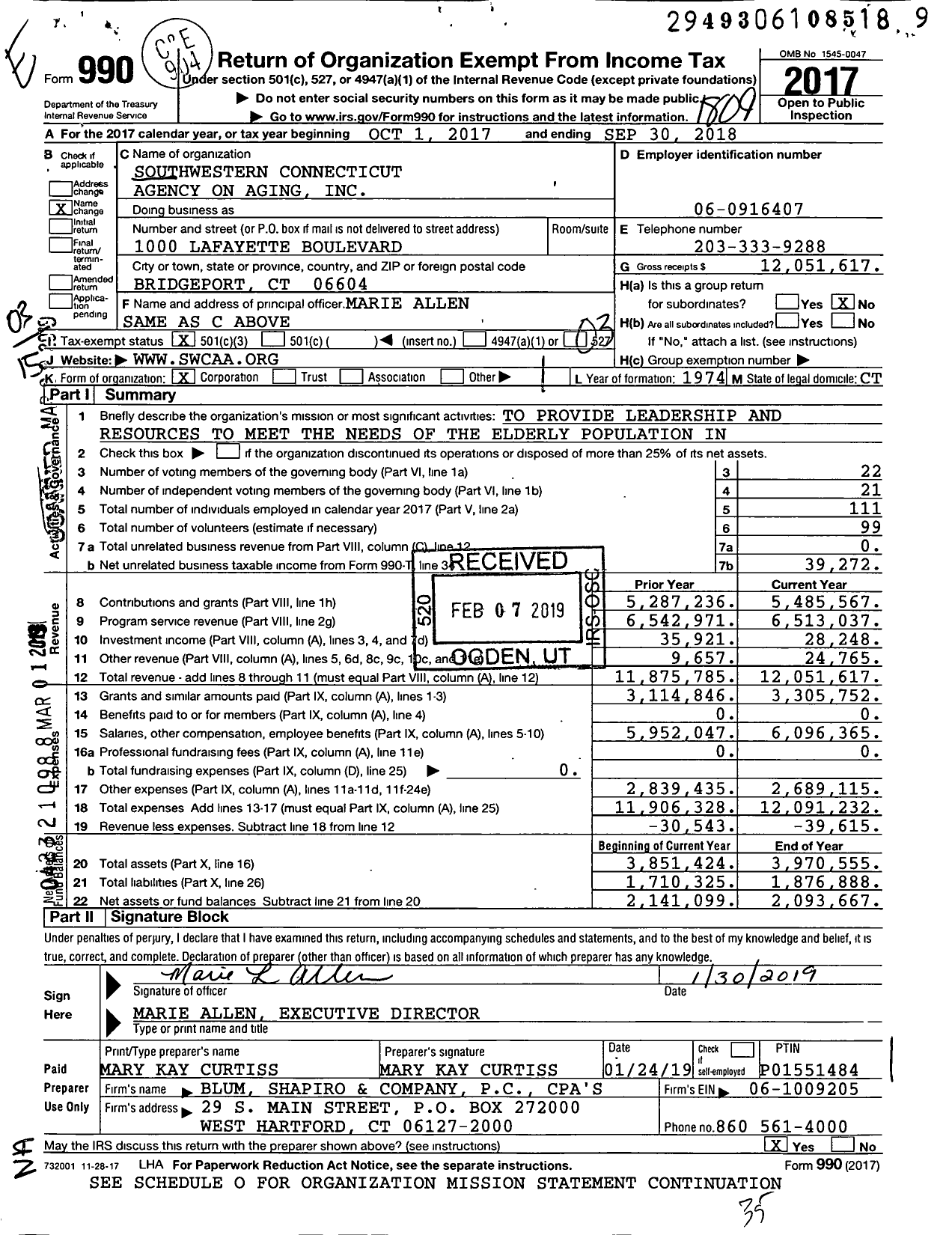 Image of first page of 2017 Form 990 for Southwestern CT Agency on Aging