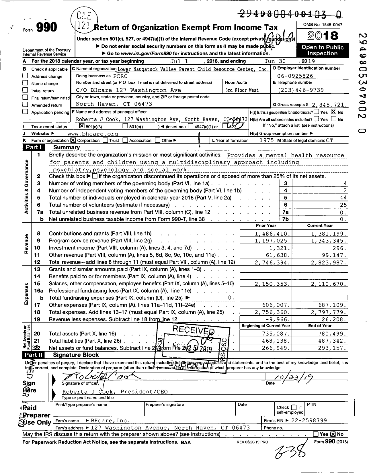 Image of first page of 2018 Form 990 for Lower Naugatuck Valley Parent Child Resource Center