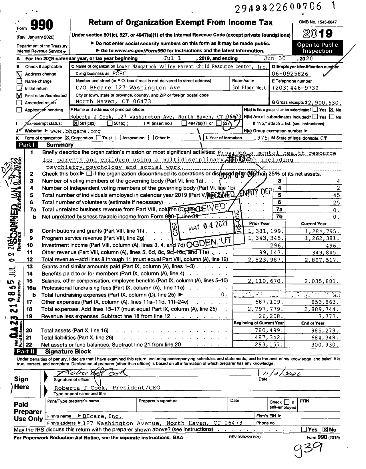 Image of first page of 2019 Form 990 for Lower Naugatuck Valley Parent Child Resource Center