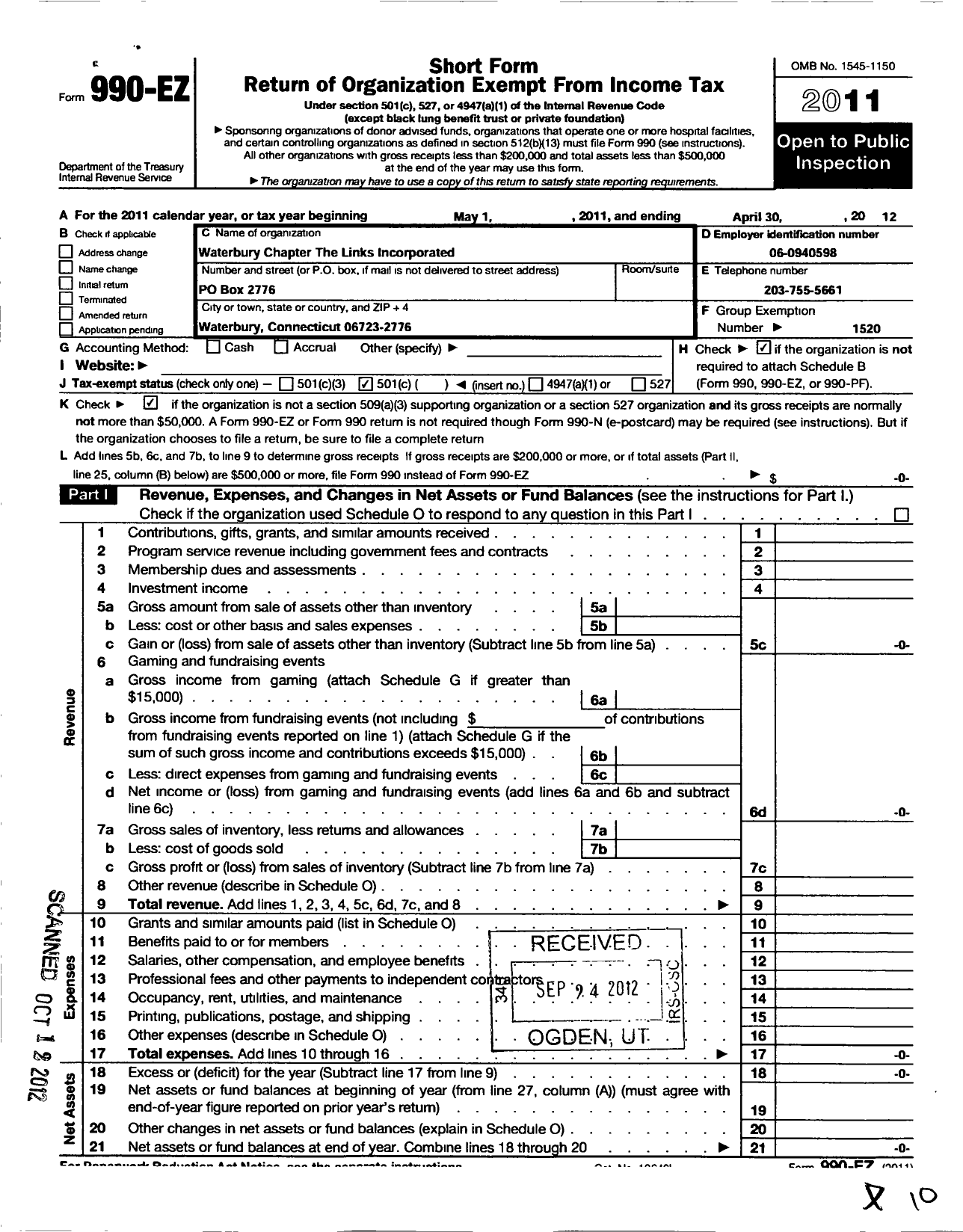 Image of first page of 2011 Form 990EO for Links / Waterbury Chapter