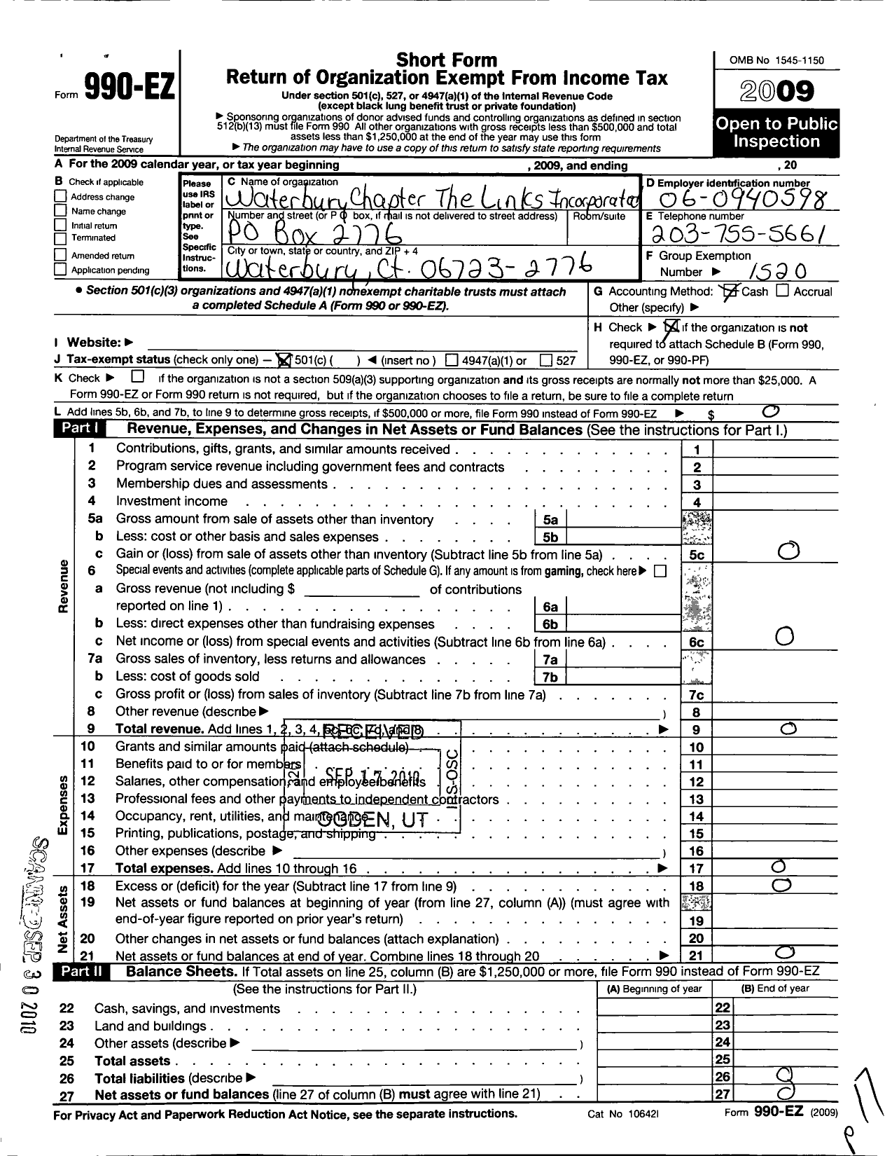 Image of first page of 2009 Form 990EO for Links / Waterbury Chapter