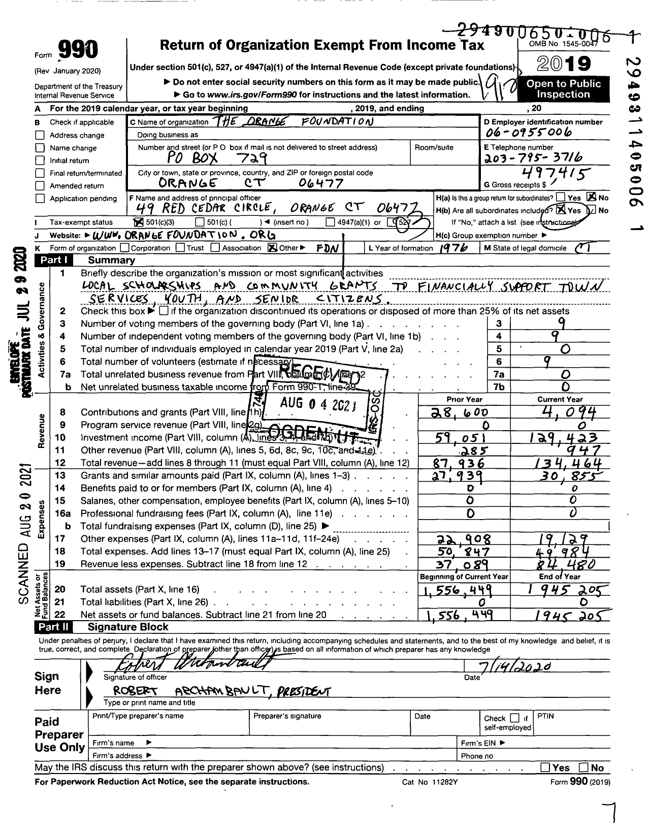 Image of first page of 2019 Form 990 for Orange Foundation