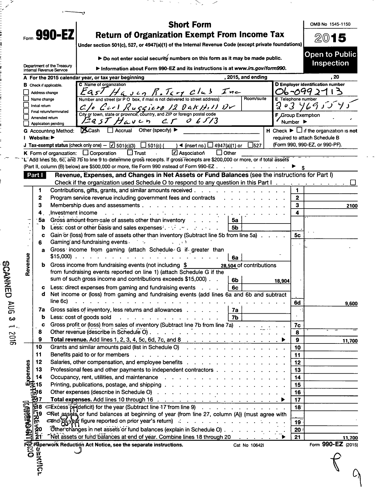 Image of first page of 2015 Form 990EZ for Connecticut Education Association - East Haven