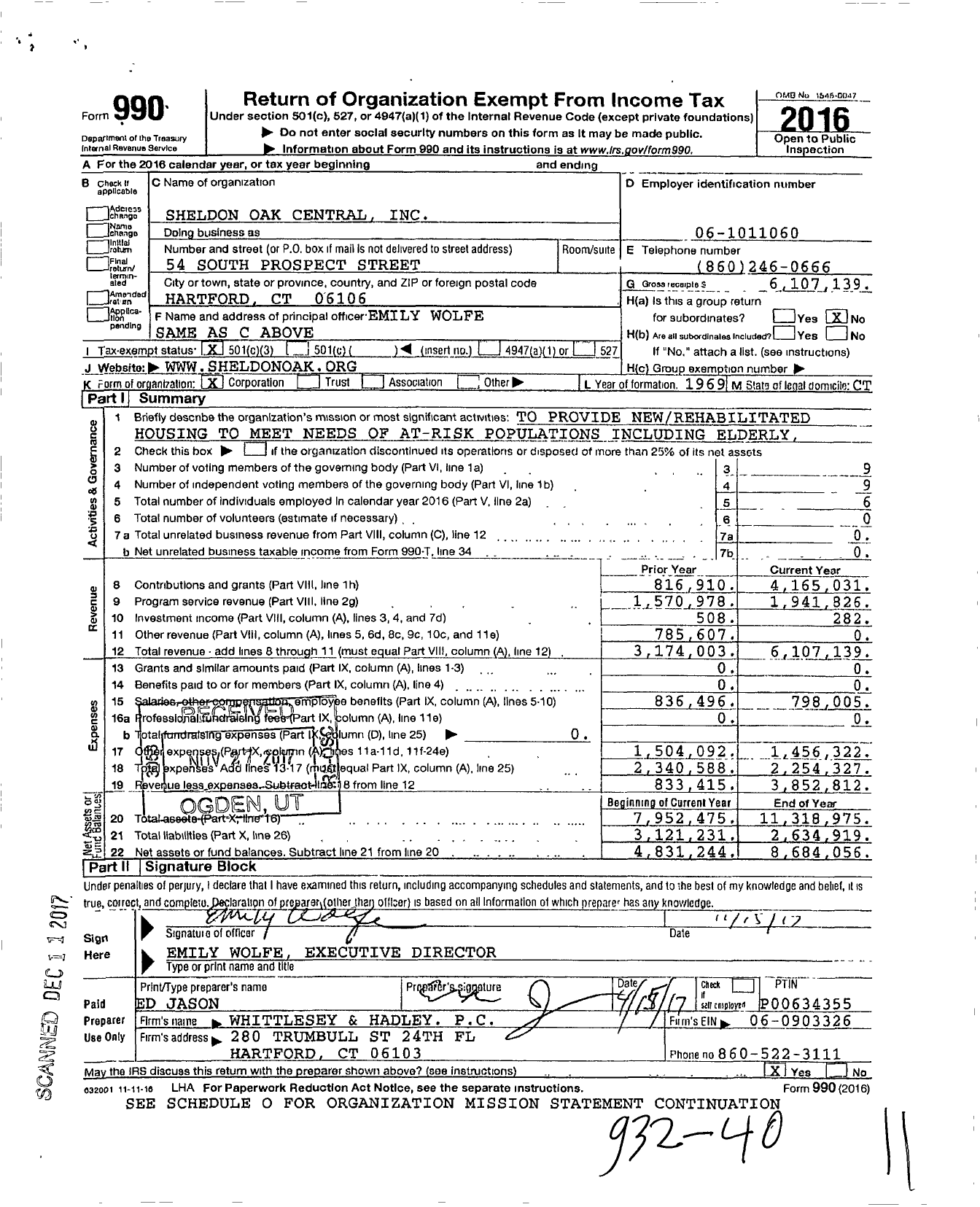 Image of first page of 2016 Form 990 for Sheldon Oak Central