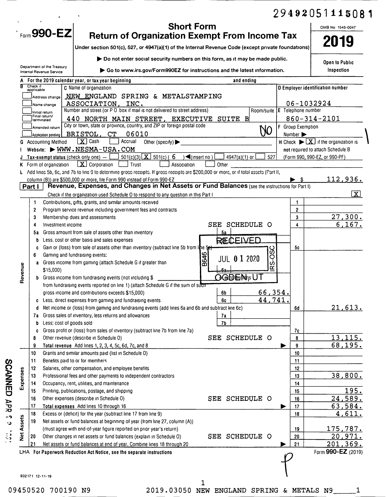 Image of first page of 2019 Form 990EO for New England Spring and Metalstamping Association