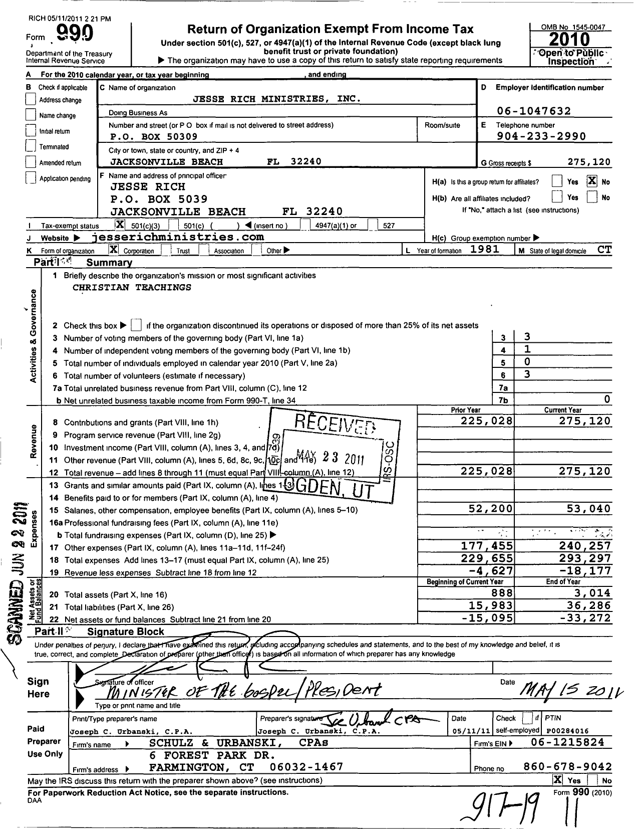 Image of first page of 2010 Form 990 for Jesse Rich Ministries