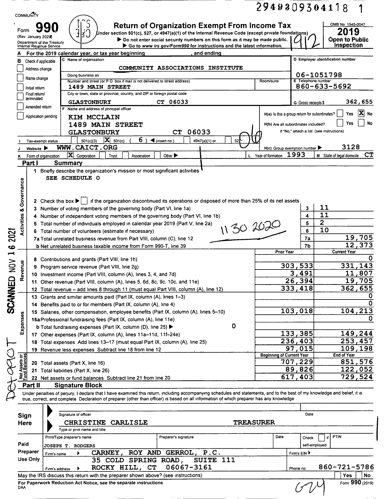 Image of first page of 2019 Form 990O for Community Associations Institute