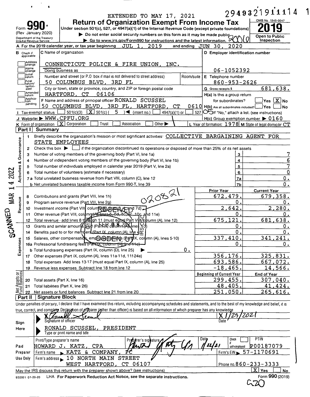 Image of first page of 2019 Form 990O for International Association of Fire Fighters - S0015 Protective Services Employees