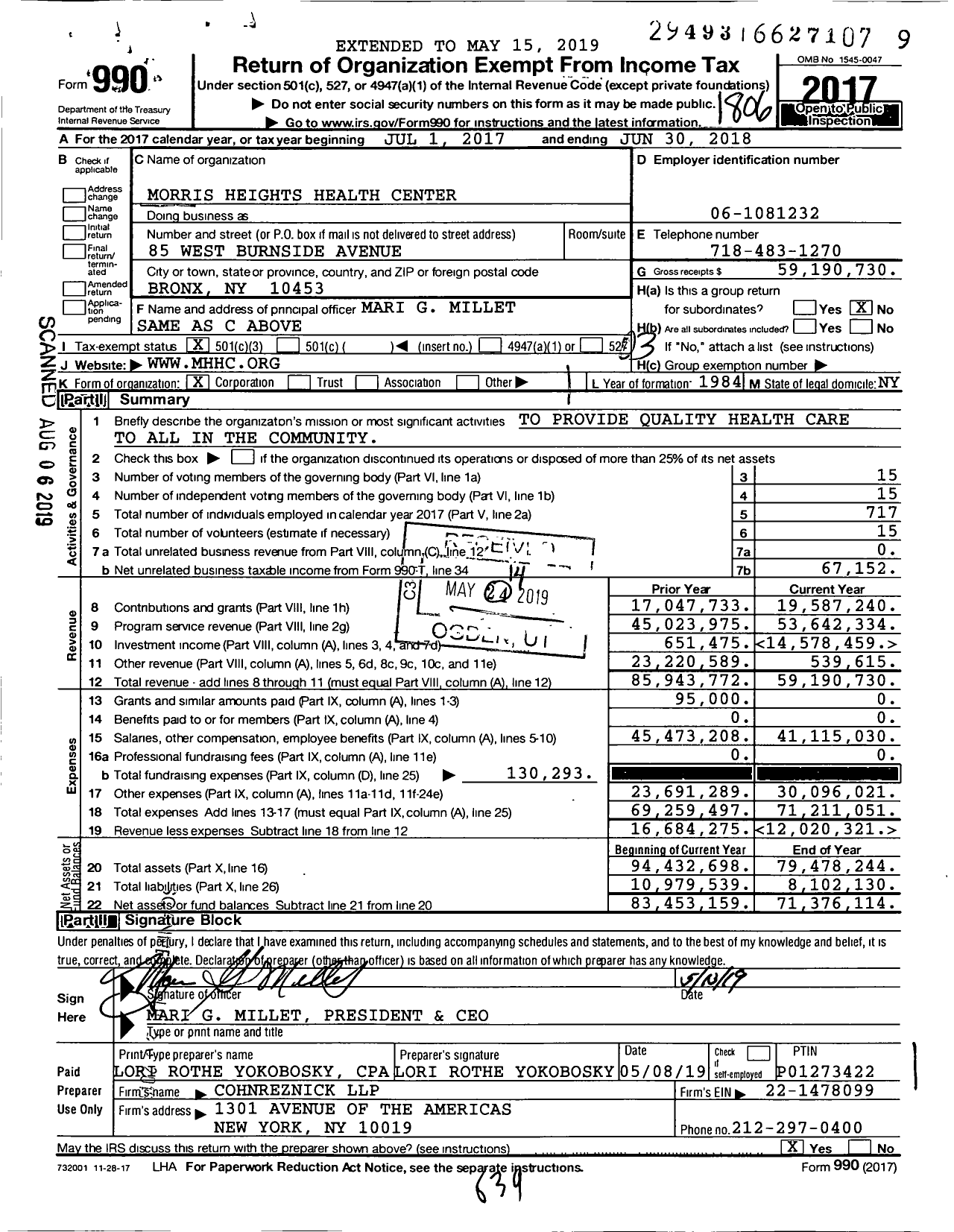Image of first page of 2017 Form 990 for Morris Heights Health Center (MHHC)
