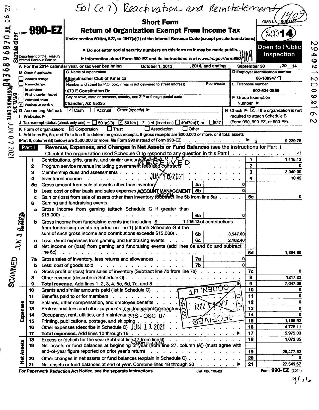 Image of first page of 2017 Form 990EO for Affenpinscher Club of America