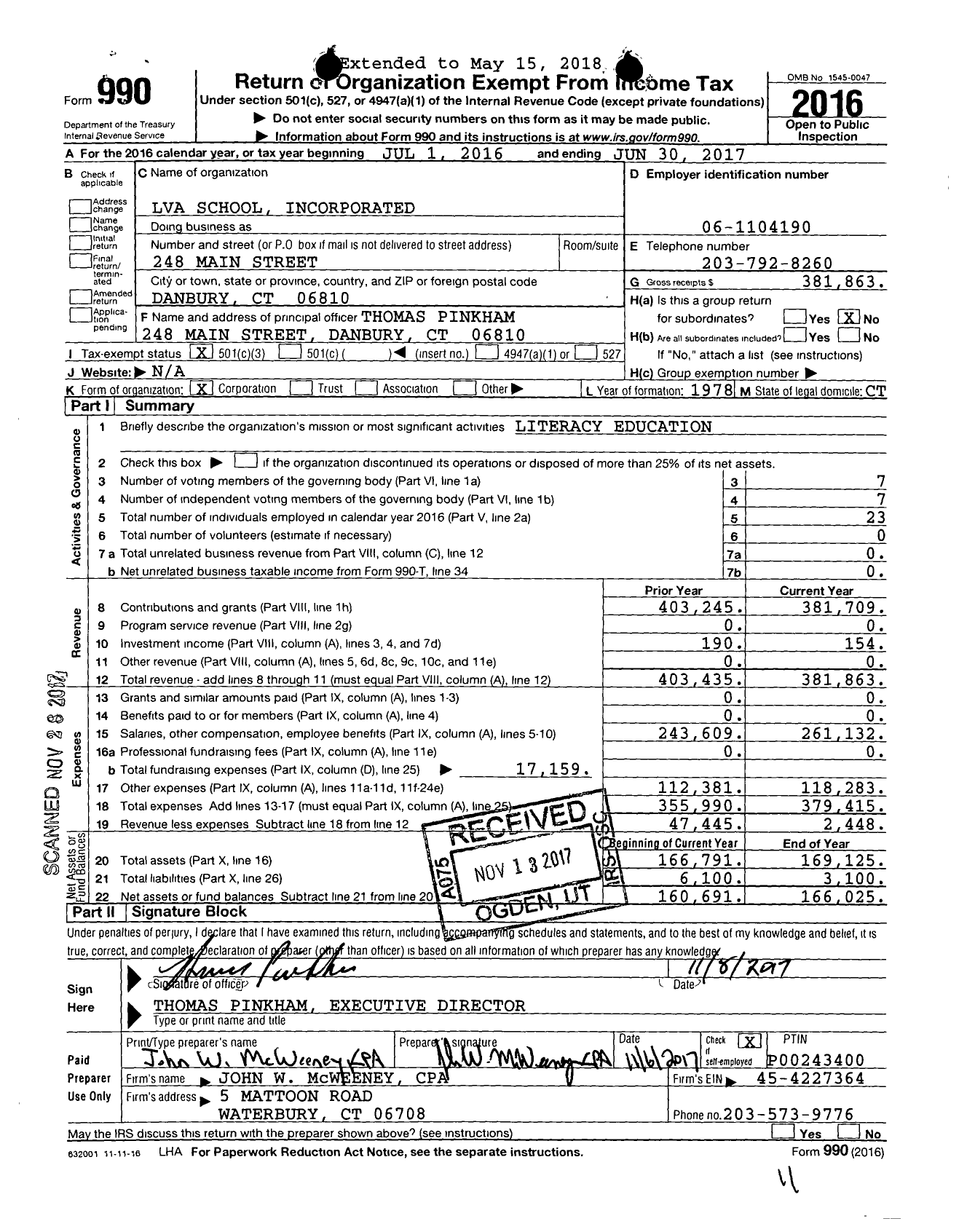 Image of first page of 2016 Form 990 for Lva School Incorporated