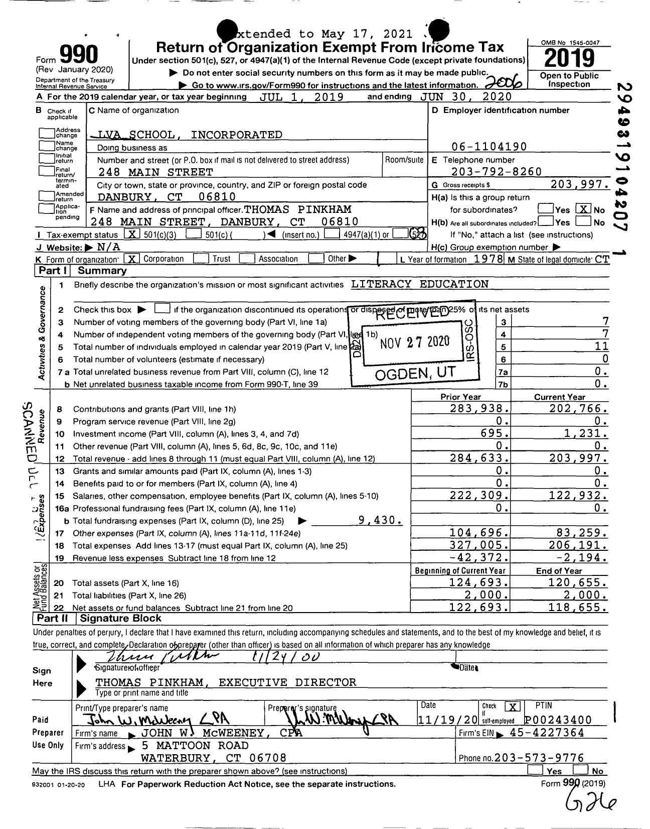 Image of first page of 2019 Form 990 for Lva School Incorporated