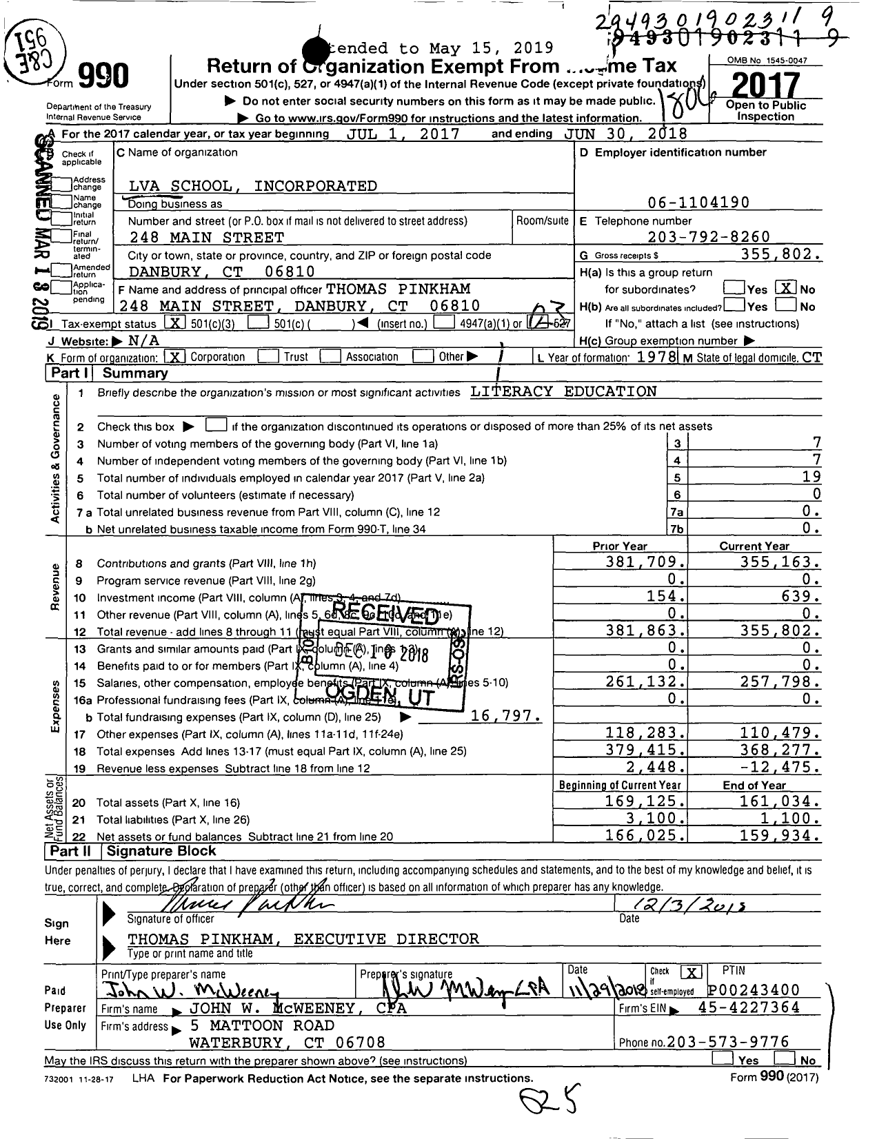Image of first page of 2017 Form 990 for Lva School Incorporated