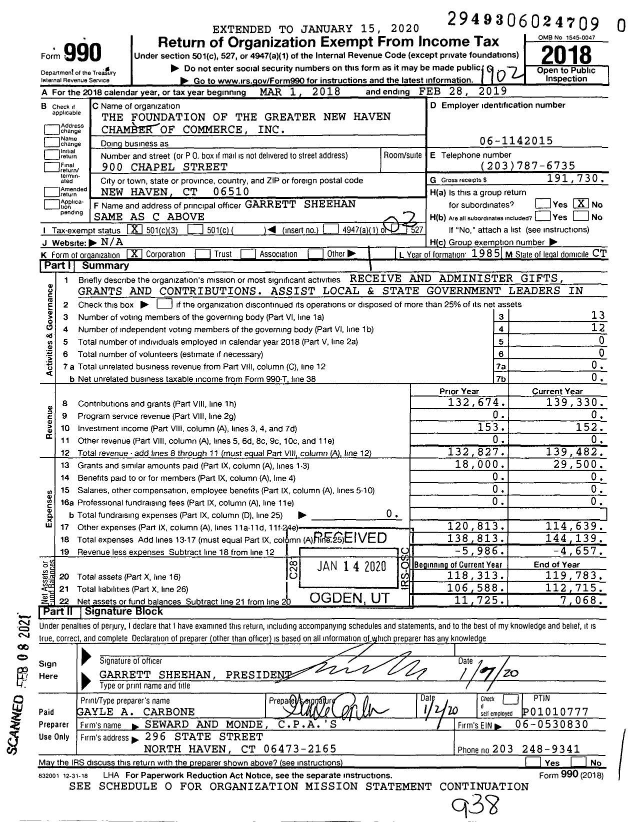 Image of first page of 2018 Form 990 for The Foundation of the Greater New Haven Chamber of Commerce