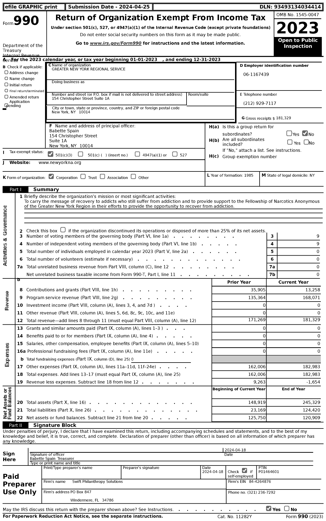 Image of first page of 2023 Form 990 for Greater New York Regional Service