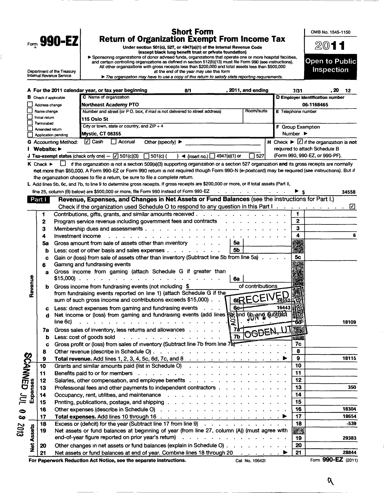 Image of first page of 2011 Form 990EZ for Northeast Academy Pto