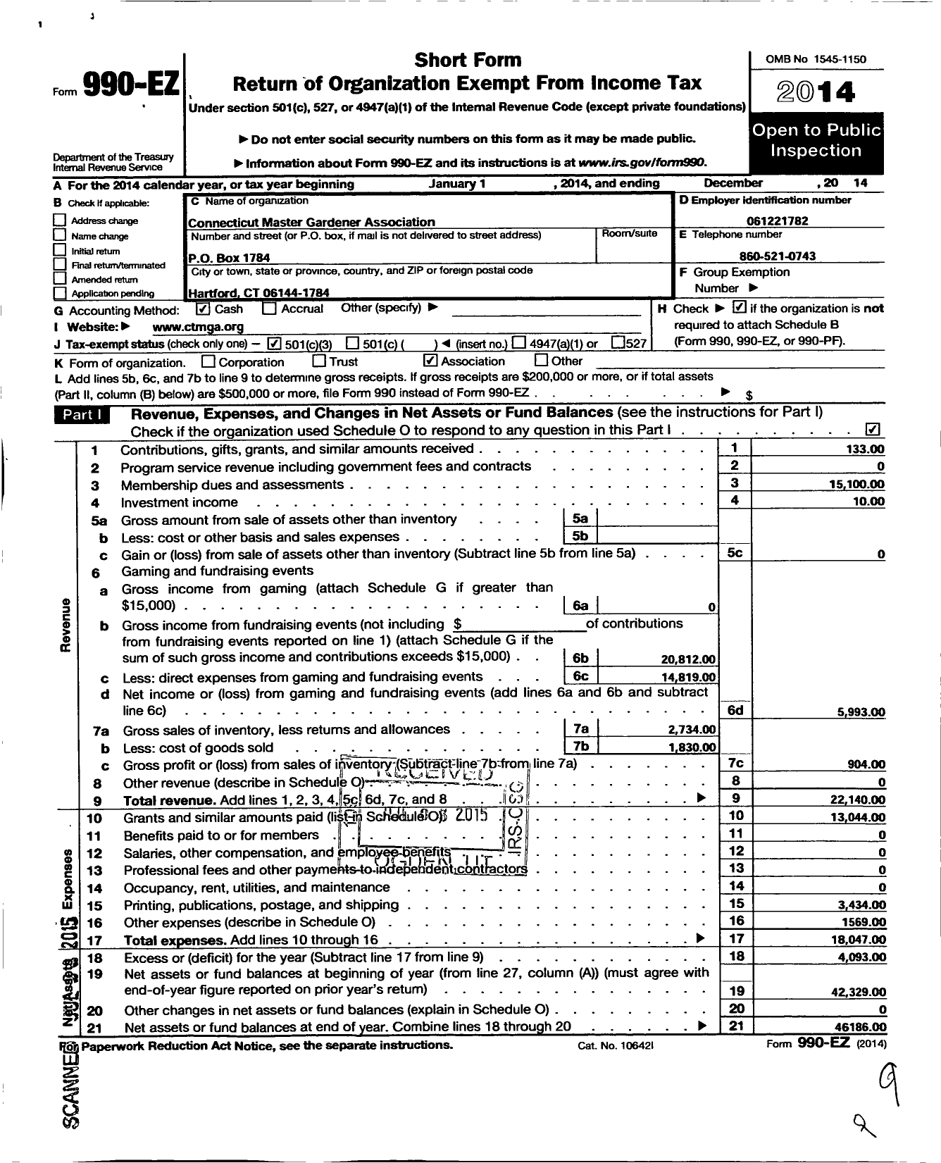 Image of first page of 2014 Form 990EZ for Connecticut Master Gardener Association