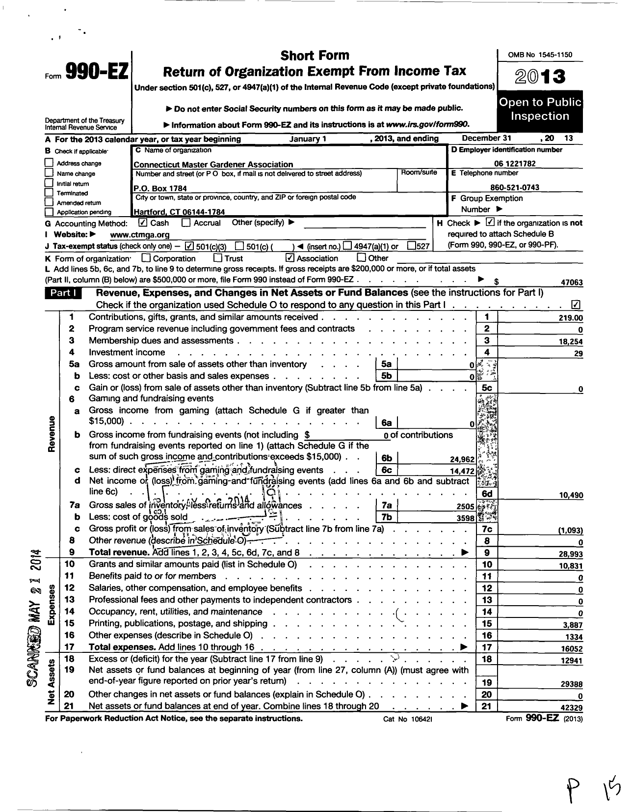 Image of first page of 2013 Form 990EZ for Connecticut Master Gardener Association