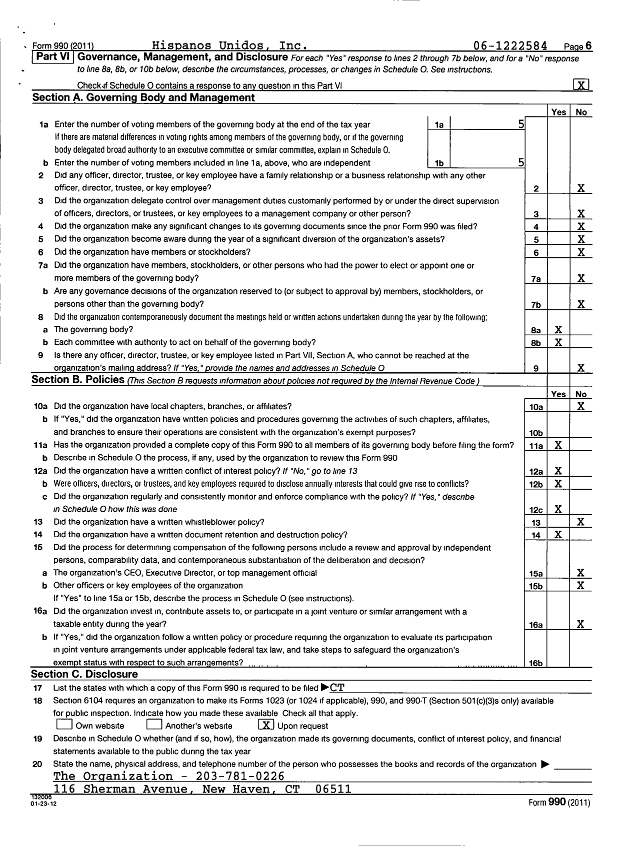 Image of first page of 2011 Form 990 for Hispanos Unidos