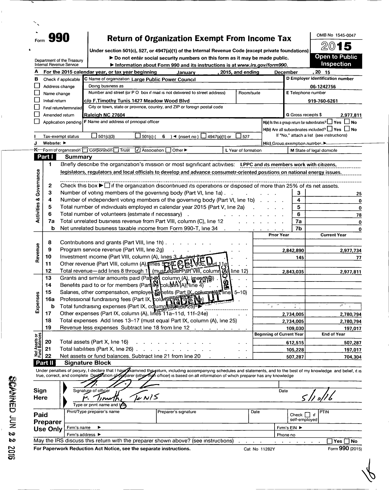 Image of first page of 2015 Form 990O for Large Public Power Counsel (LPPC)