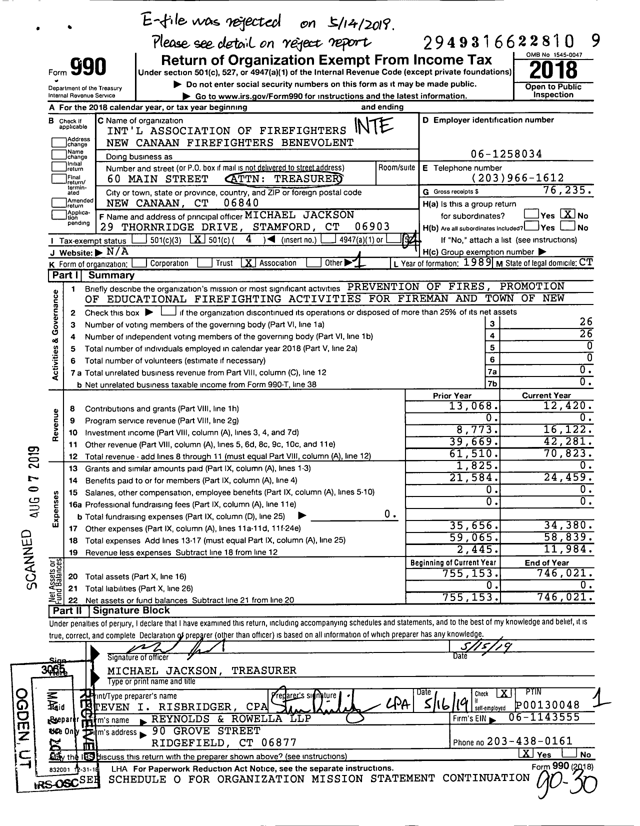 Image of first page of 2018 Form 990O for International Association of Fire Fighters - L3224 New Canaan Firefighters Benev