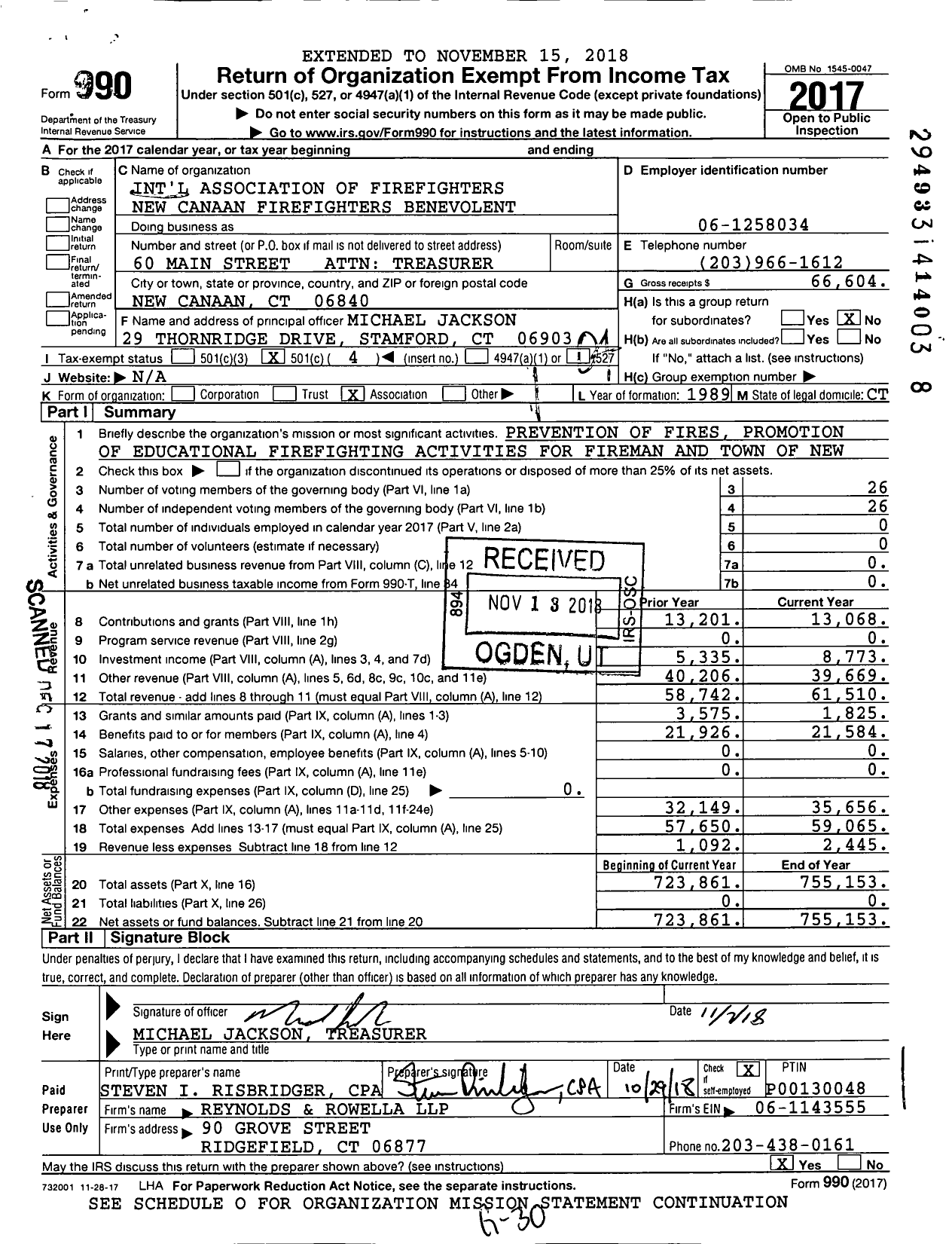 Image of first page of 2017 Form 990O for International Association of Fire Fighters - L3224 New Canaan Firefighters Benev