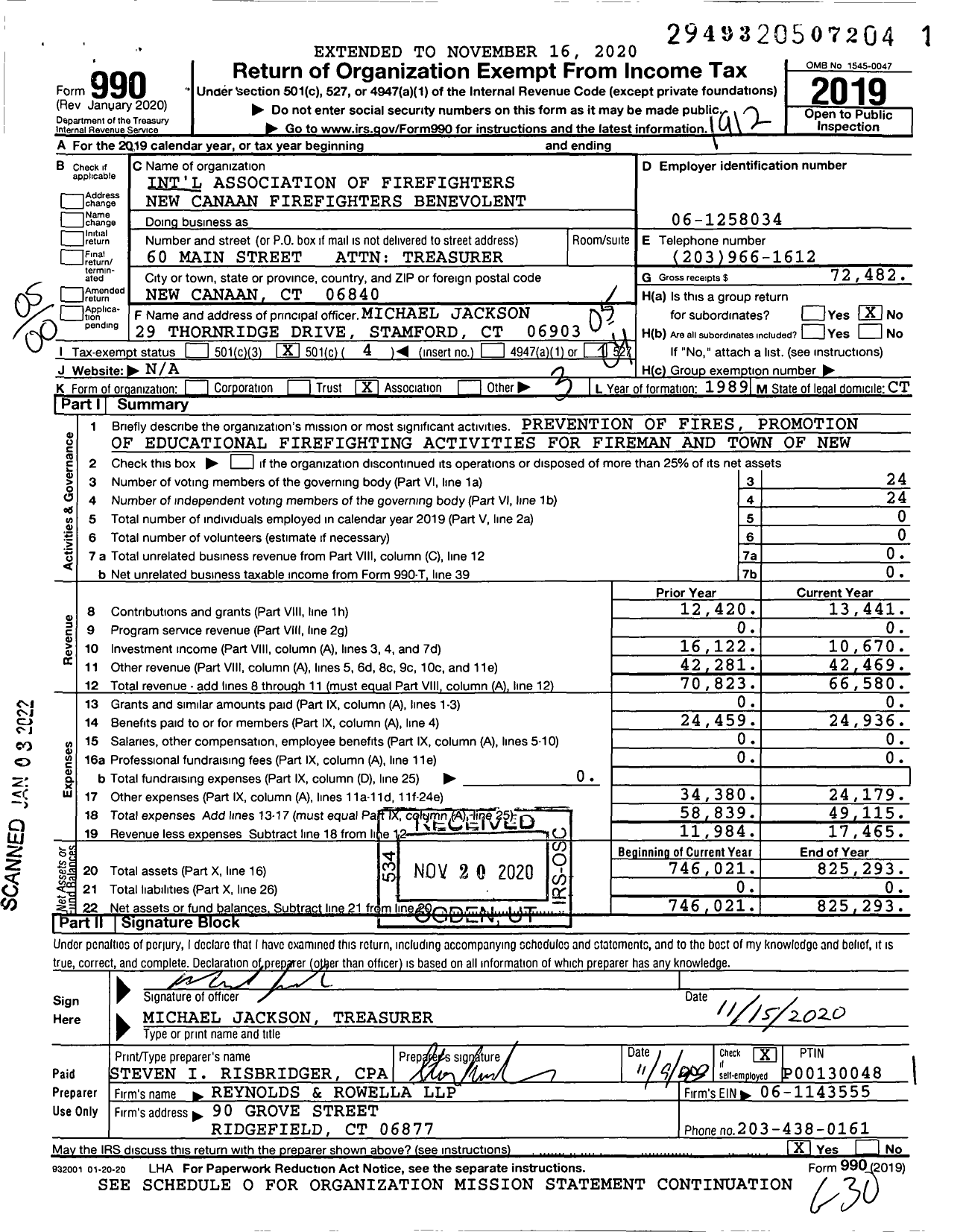 Image of first page of 2019 Form 990O for International Association of Fire Fighters - L3224 New Canaan Firefighters Benev