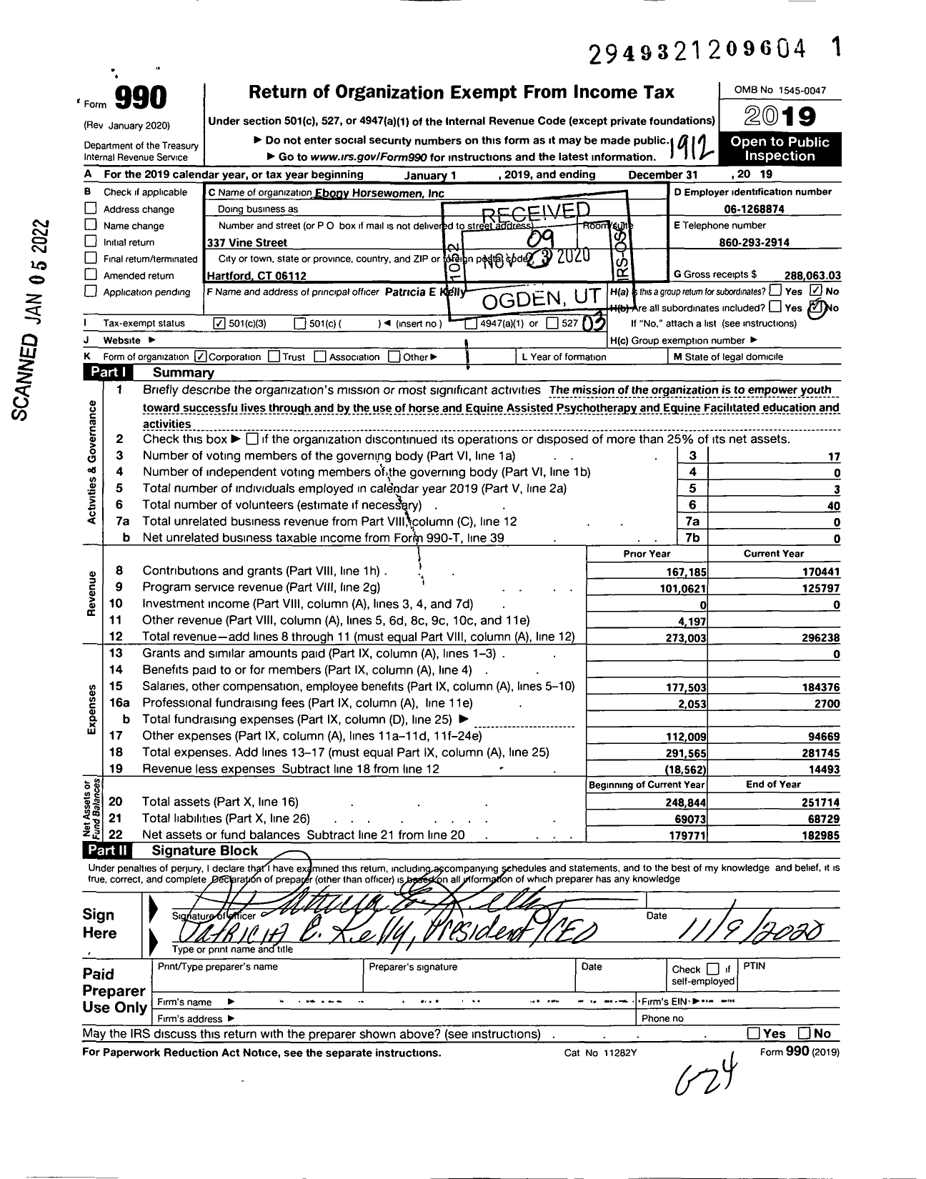 Image of first page of 2019 Form 990 for Ebony Horsewomen