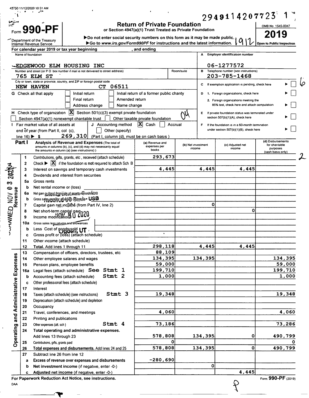 Image of first page of 2019 Form 990PF for Edgewood Elm Housing